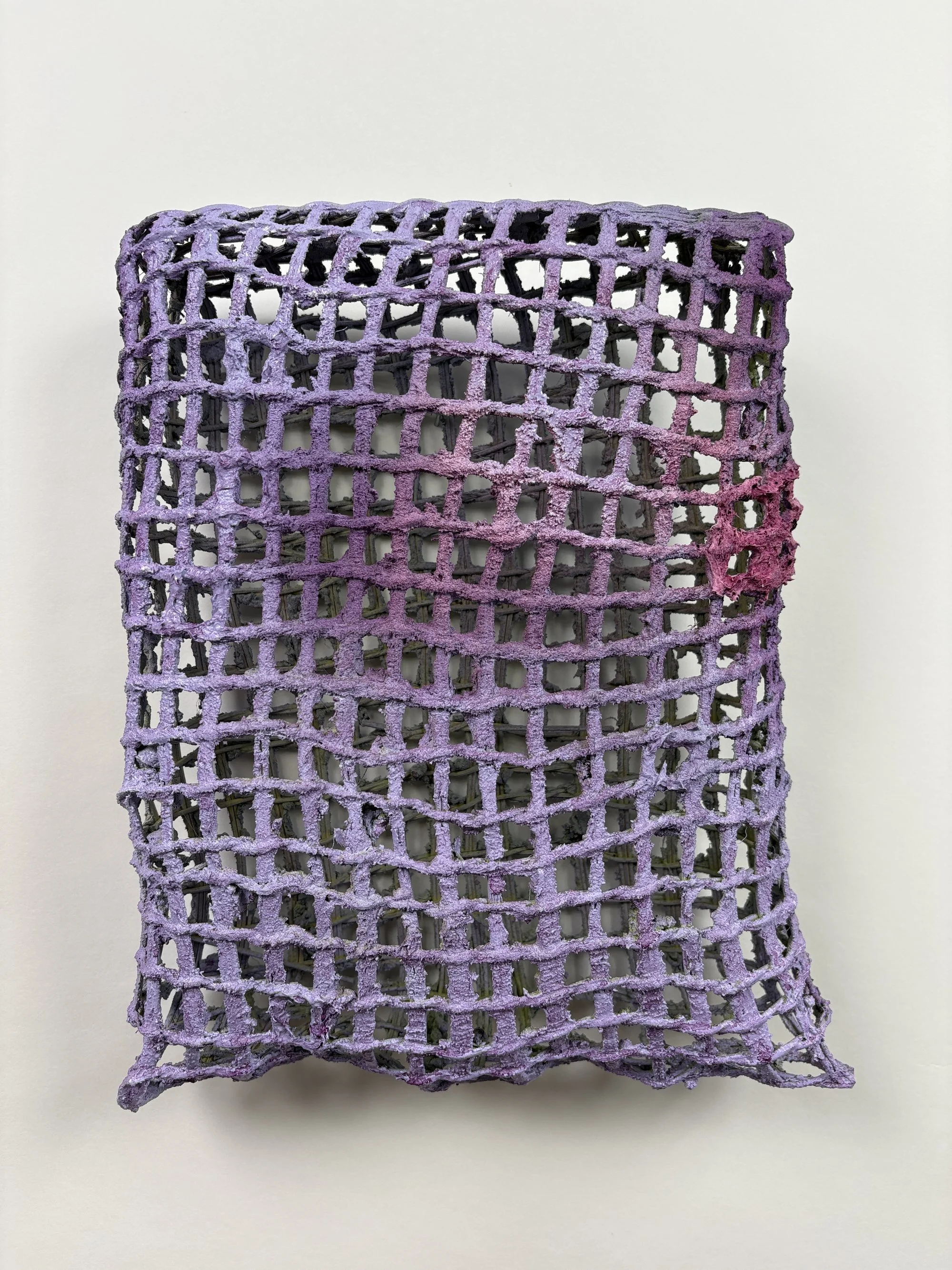 Sarita Westrup,
Basket/Gate (oxide/cochineal), 2026
reed, mortar, fiberpaste, paint, cochineal ink
10 x 7 x 3½ in.
Available