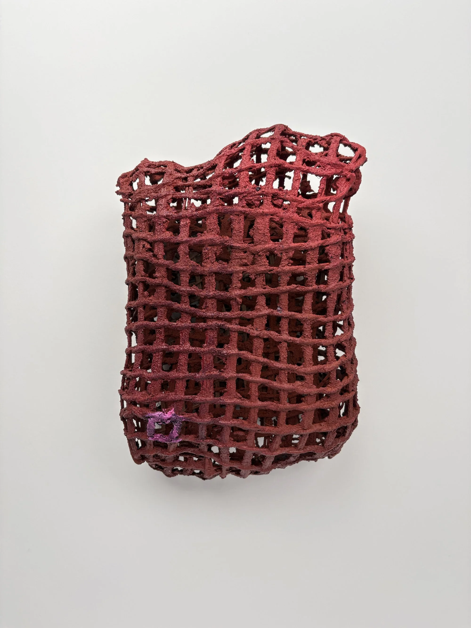 Sarita Westrup,
Basket/Gate (oxide/cochineal), 2026
reed, mortar, fiberpaste, paint, cochineal ink
10 x 7 x 3½ in.
SOLD