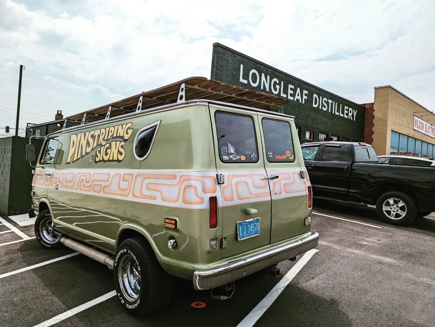 @longleafdistillery is getting close and  man this place is going to be rad. @chastinbrand is doing some incredible pinstriping and lettering to make the front of house pop and soon he'll be lettering the Hot Rod in the back. We are lucky to work wit