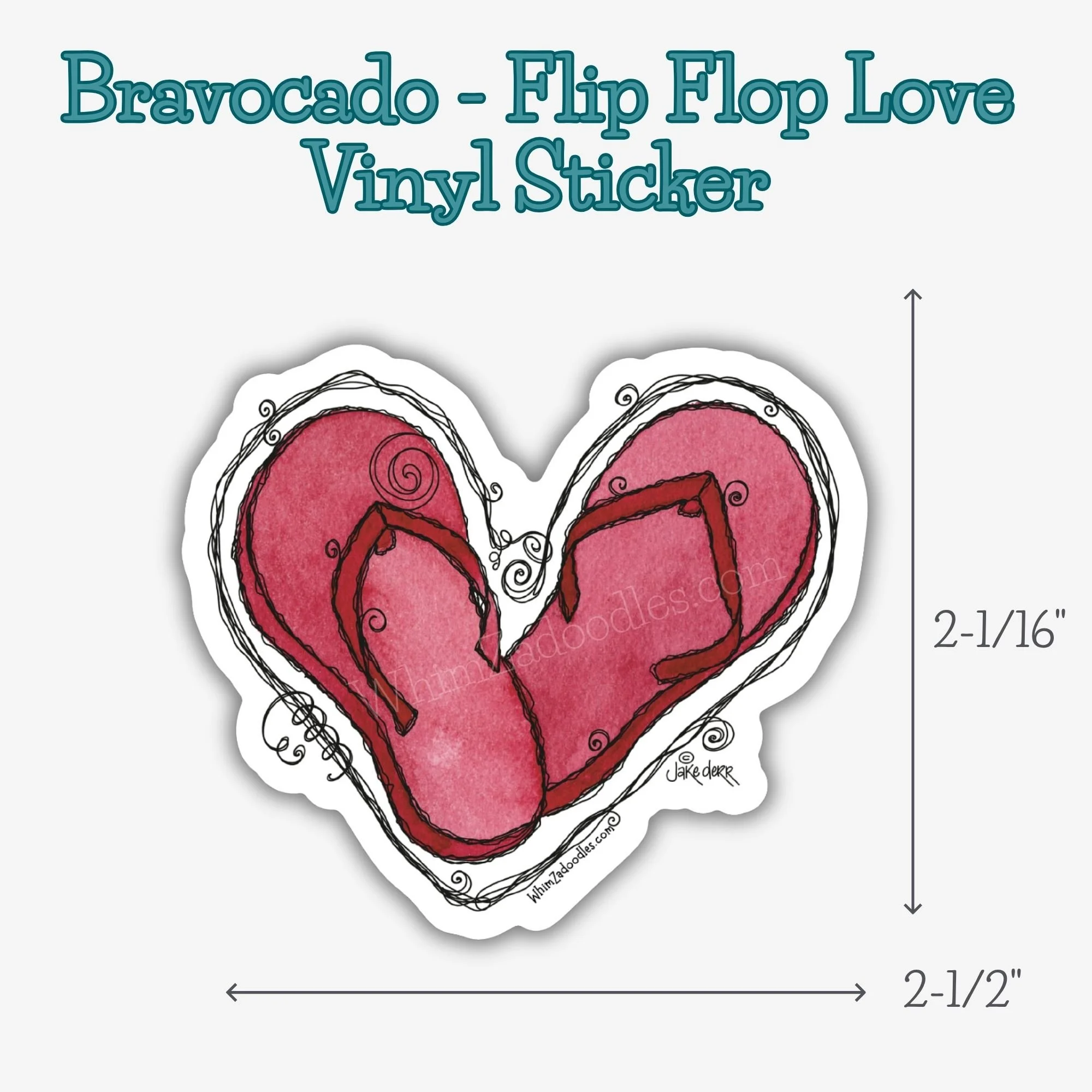 Single flip-flop love sticker shown with size reference featuring curly doodle avocado-inspired sandal design