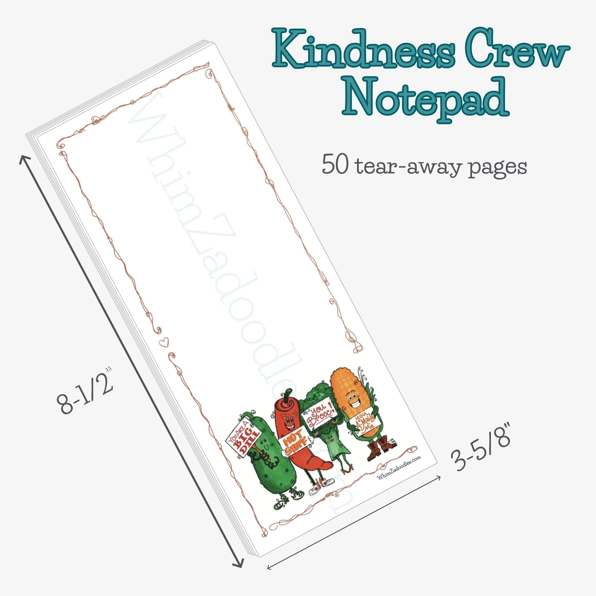 Cultivating Kindness Crew notepad with size details and tear-away sheets for notes and lists