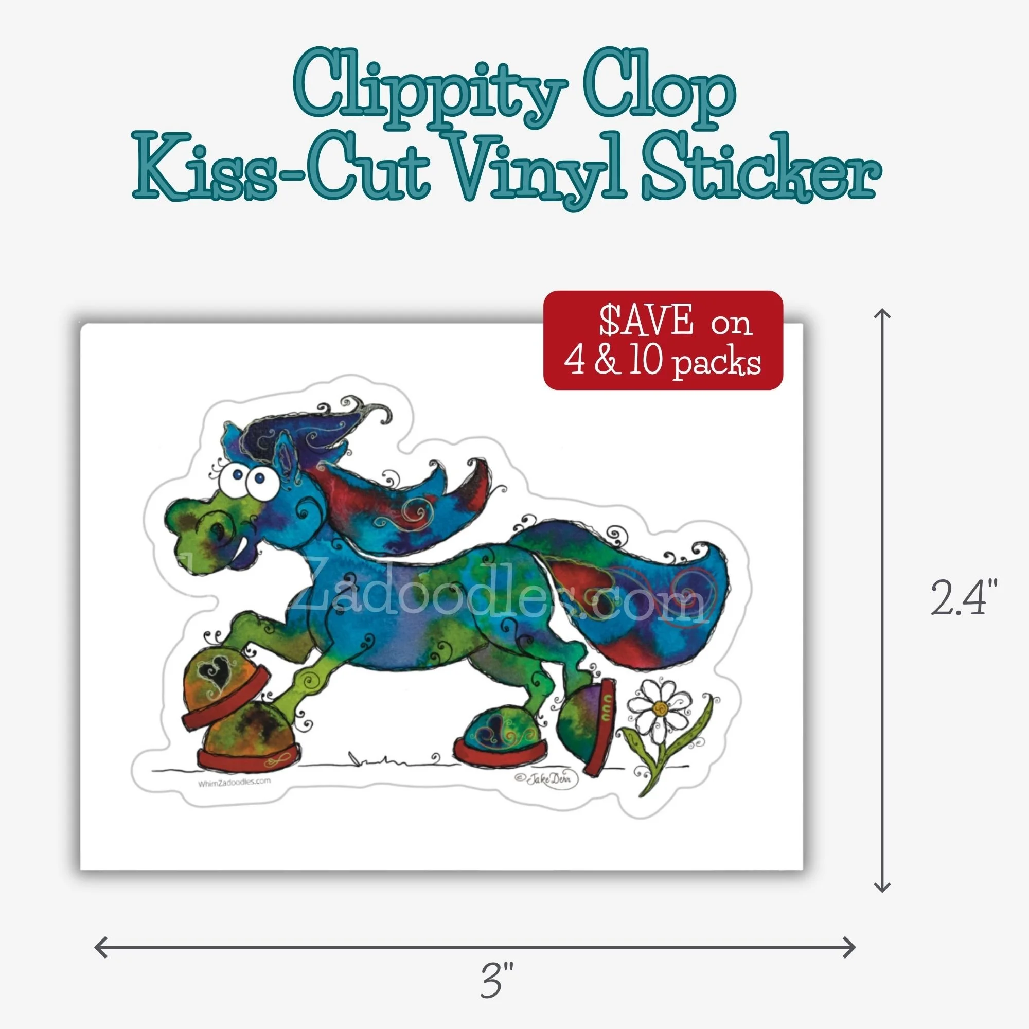 Kiss-cut horse sticker featuring the Clippity Clop watercolor artwork with an easy-peel border for decorating planners, notebooks, and happy mail.