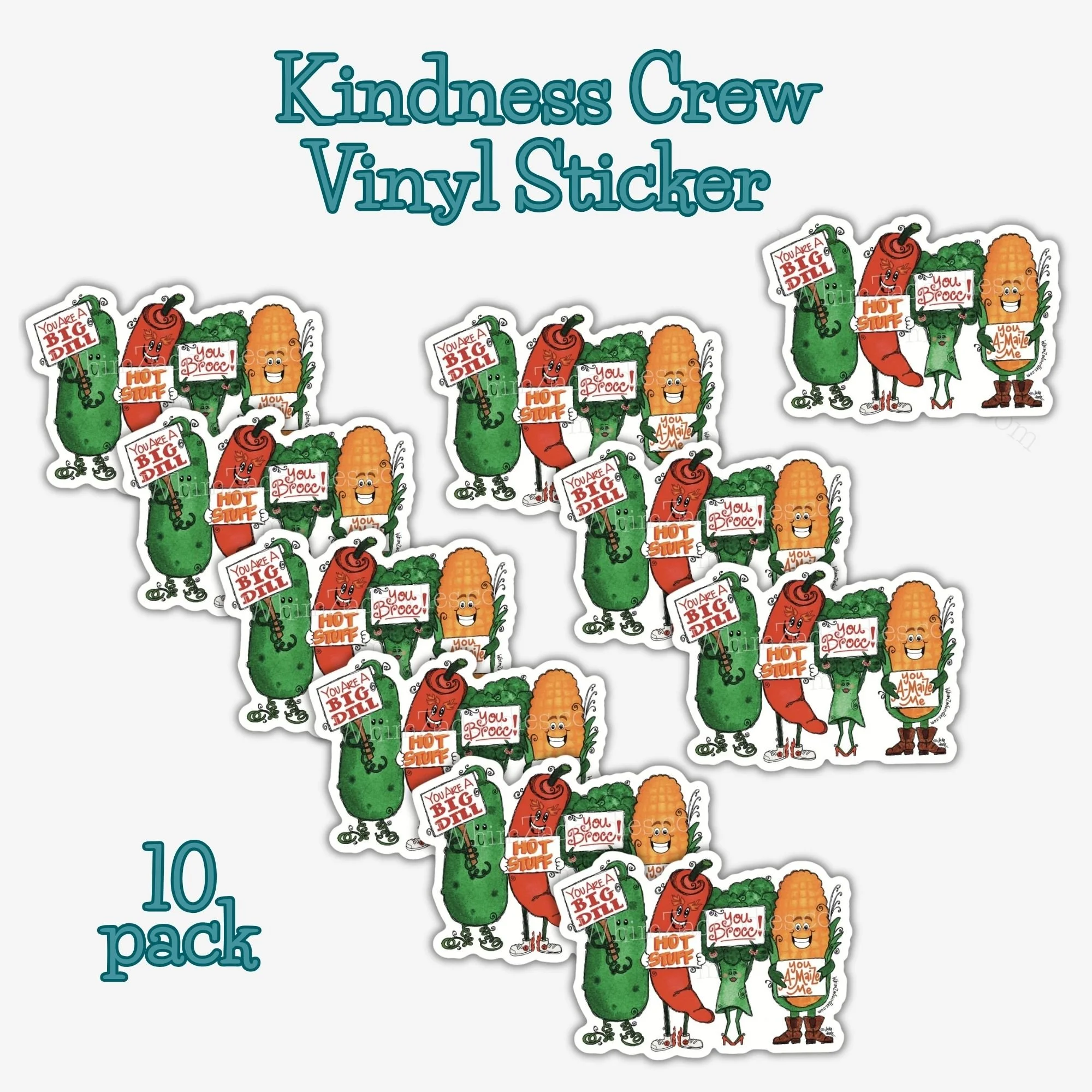 Cultivating Kindness Crew 10 pack vinyl stickers with whimsical artwork for sharing positivity