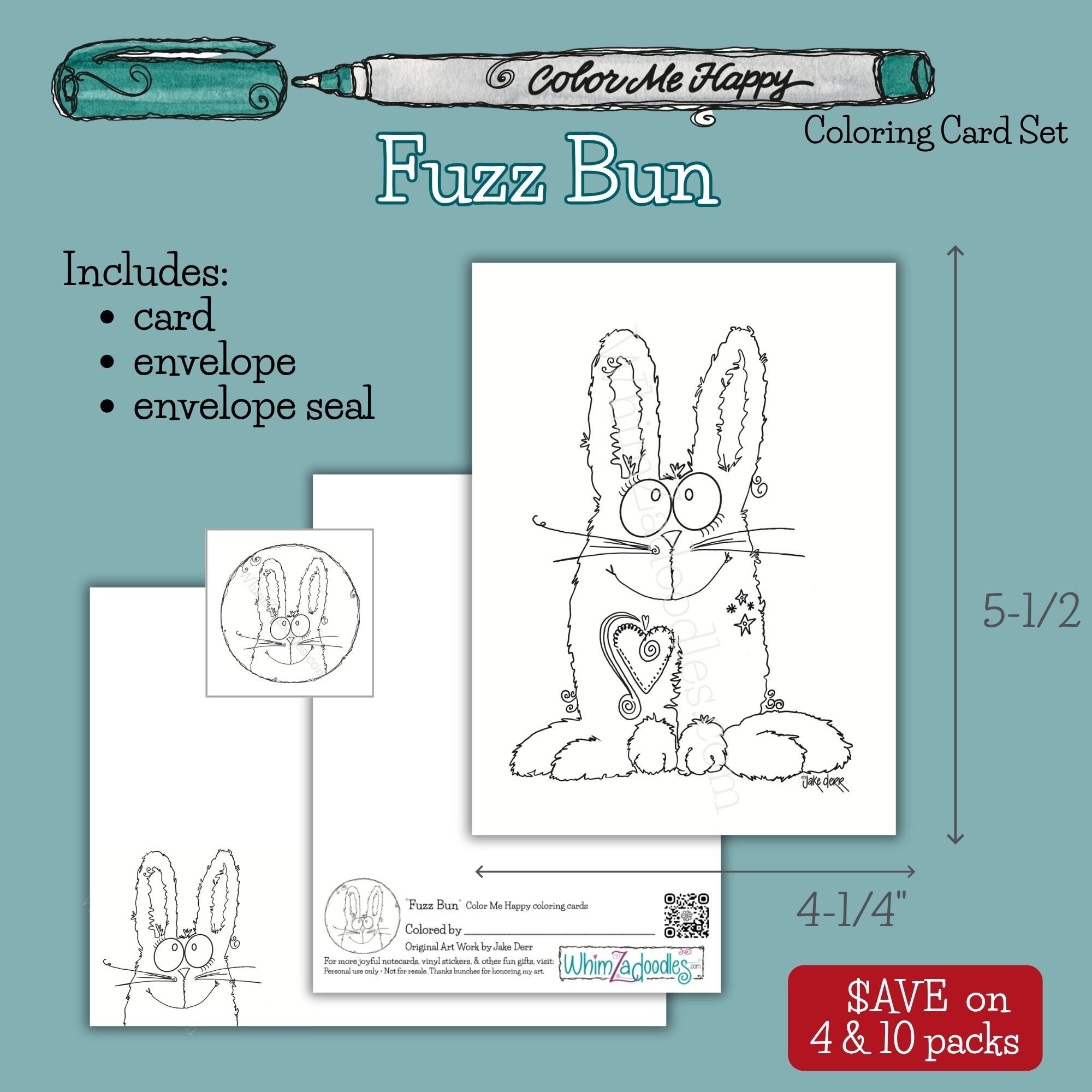 Color-your-own bunny greeting card set with matching envelope and seal, designed for creative self-expression, thoughtful gifts, and meaningful connection.