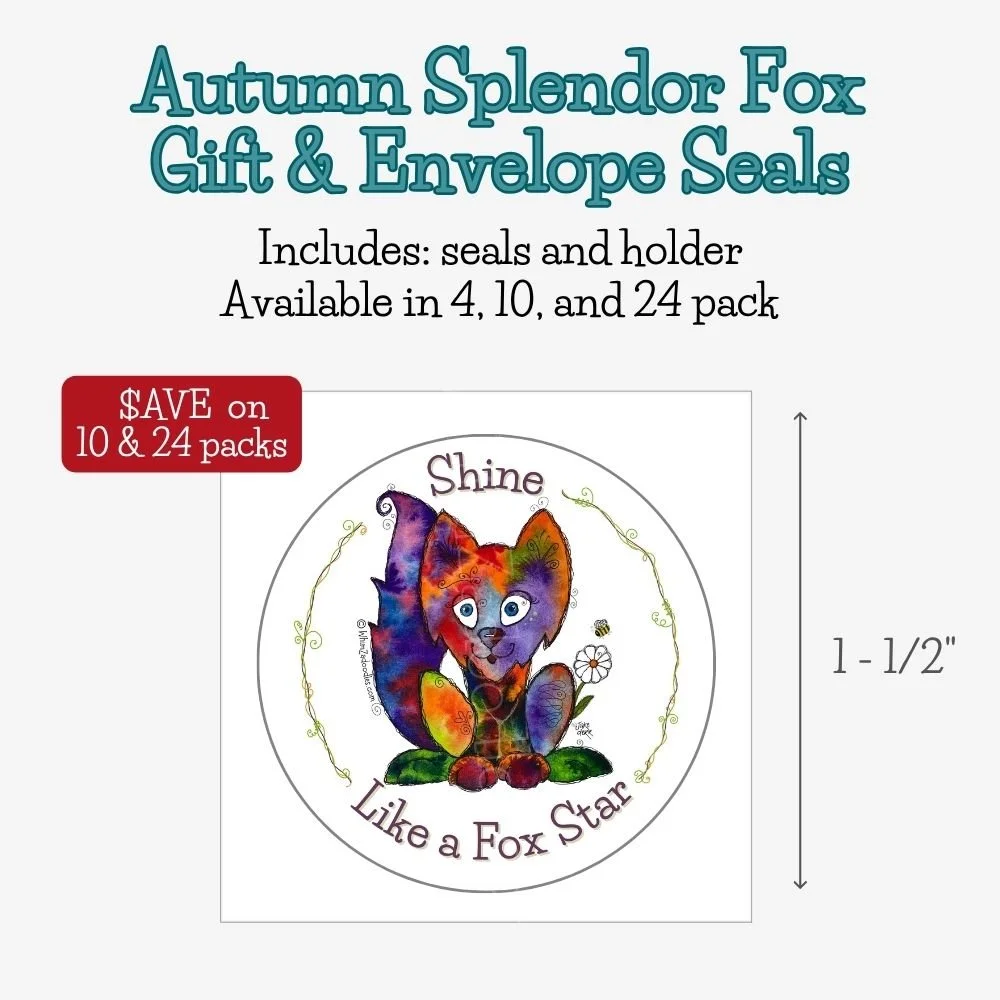 envelope-gift-seals Coordinating round gift and envelope seals featuring Autumn Splendor Fox watercolor artwork. Perfect for happy mail, thoughtful gifts, and special packaging.
