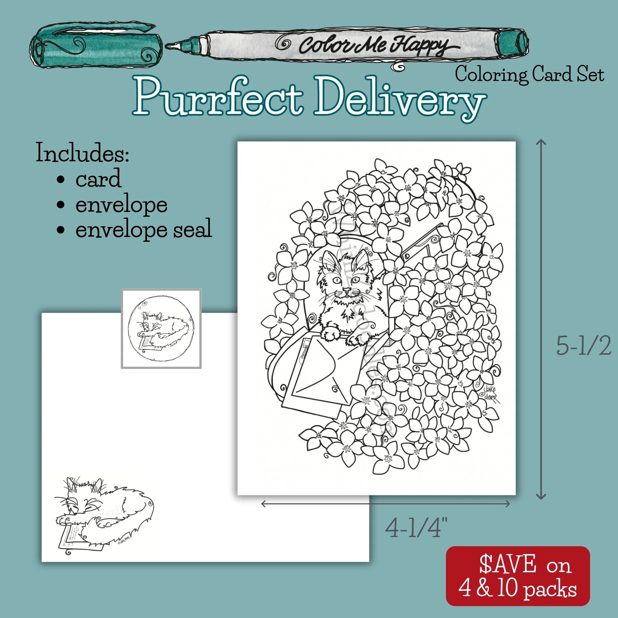 PURRFECT DELIVERY - Color Me Happy coloring card
