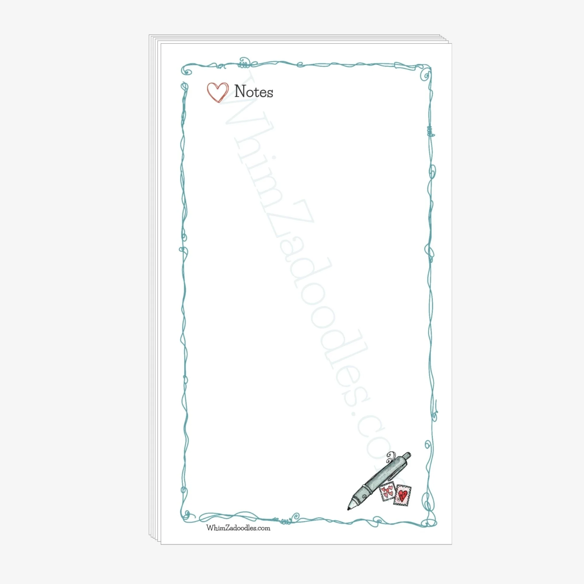 Heart themed notepad with whimsical watercolor accents and soft lined pages designed for writing thoughtful notes and messages