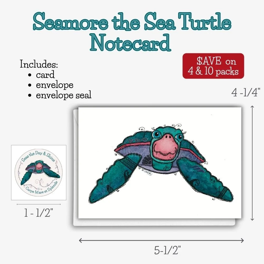 Watercolor sea turtle encouragement card featuring Seamore, perfect for sending thoughtful happy mail, friendship, and everyday kindness.