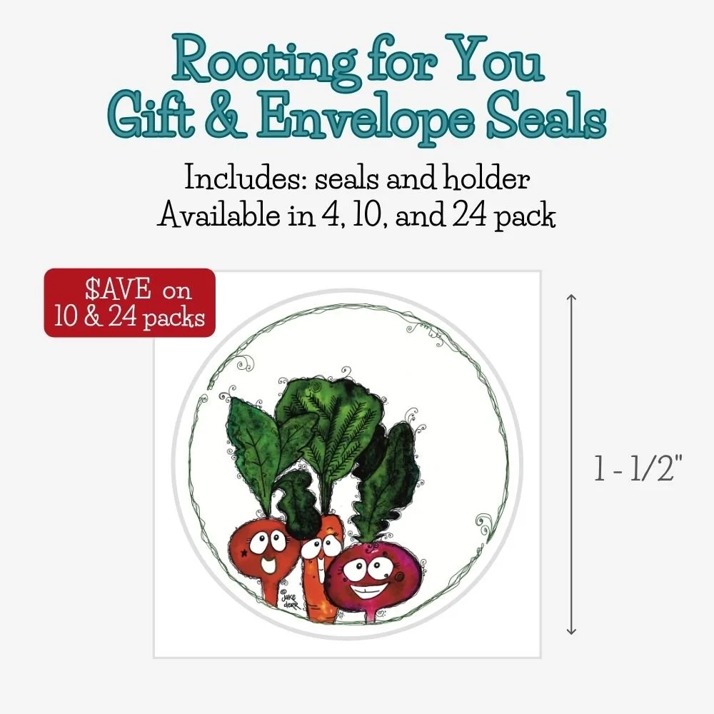Matching Rooting for You watercolor vegetable envelope and gift seal that adds a thoughtful finishing touch to happy mail and meaningful gifts.