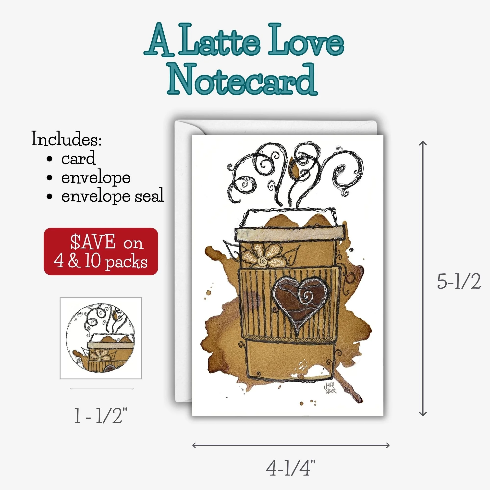Blank greeting card featuring whimsical watercolor coffee artwork that invites meaningful connection, gratitude, encouragement, and happy mail.