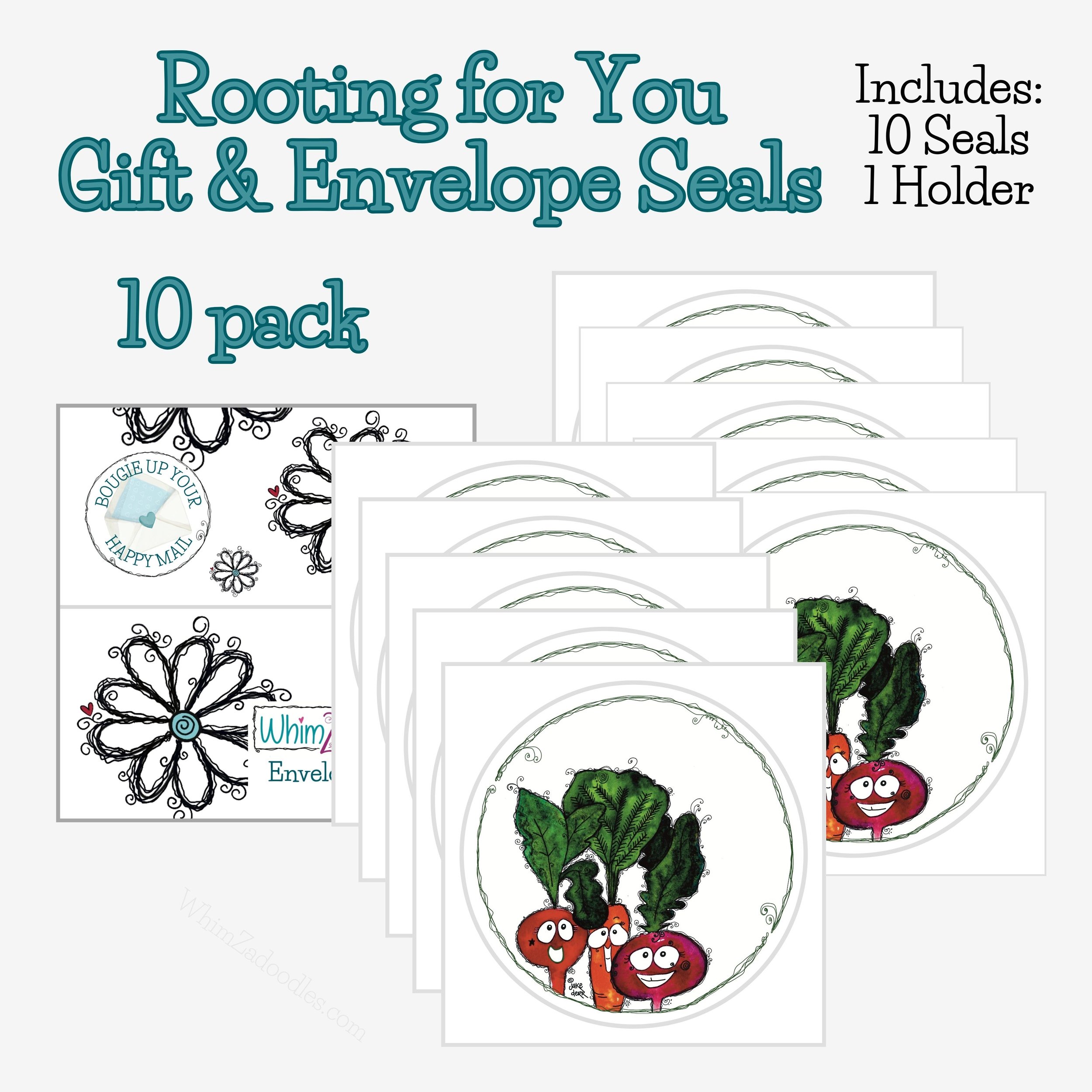 Set of 10 Rooting for You envelope seals with holder. Perfect for adding a polished, joy-filled detail to your envelopes.
