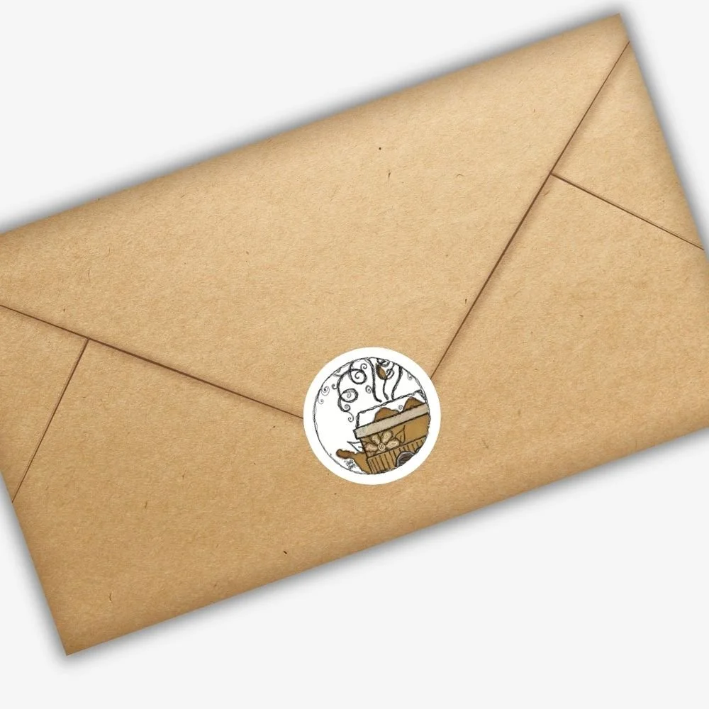 Coordinating A Latte Love envelope seal shown on a mailing envelope, adding a cheerful first impression before the card inside is even opened.