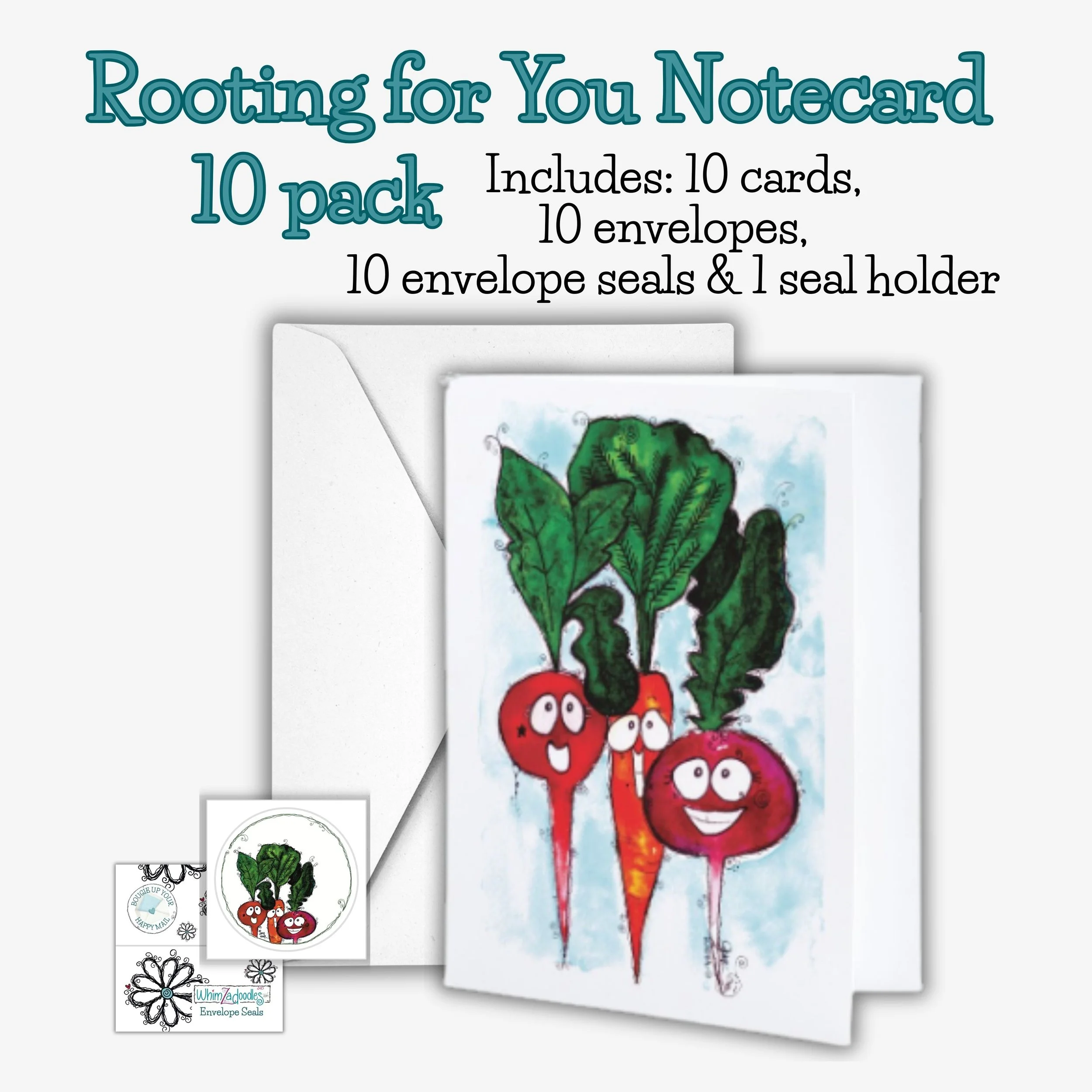 Set of 10 Rooting for You notecards with envelopes and seals. Great for client thank-you gifts, handwritten notes, and sharing kindness often.
