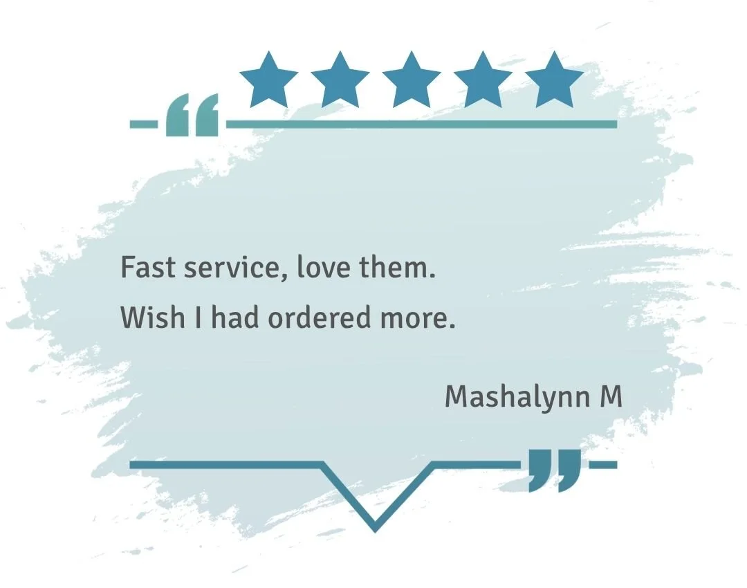 Five-star review mentioning fast service, love for the products, and wishing more had been ordered