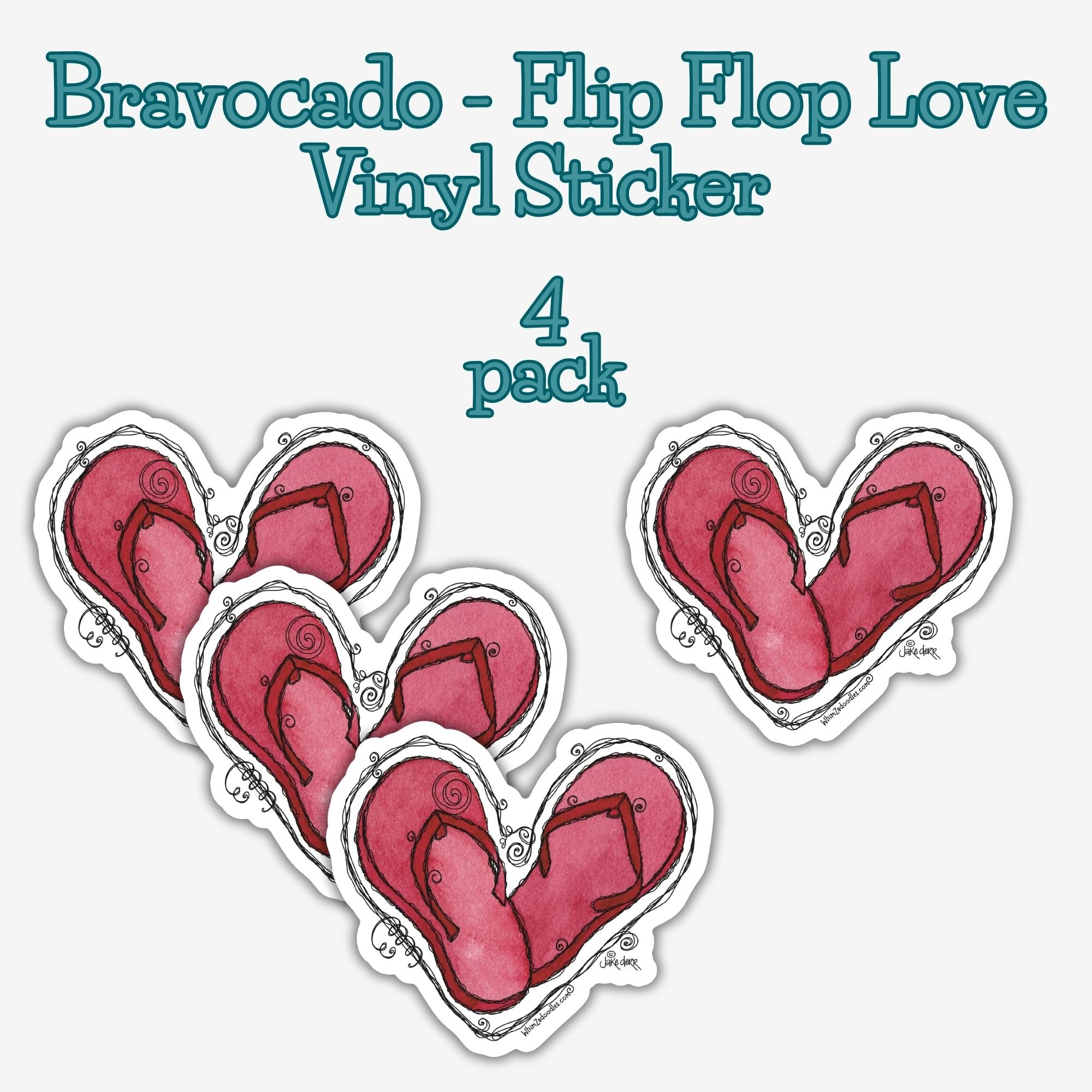 Set of four flip-flop love stickers with playful curly doodle design and avocado-inspired details