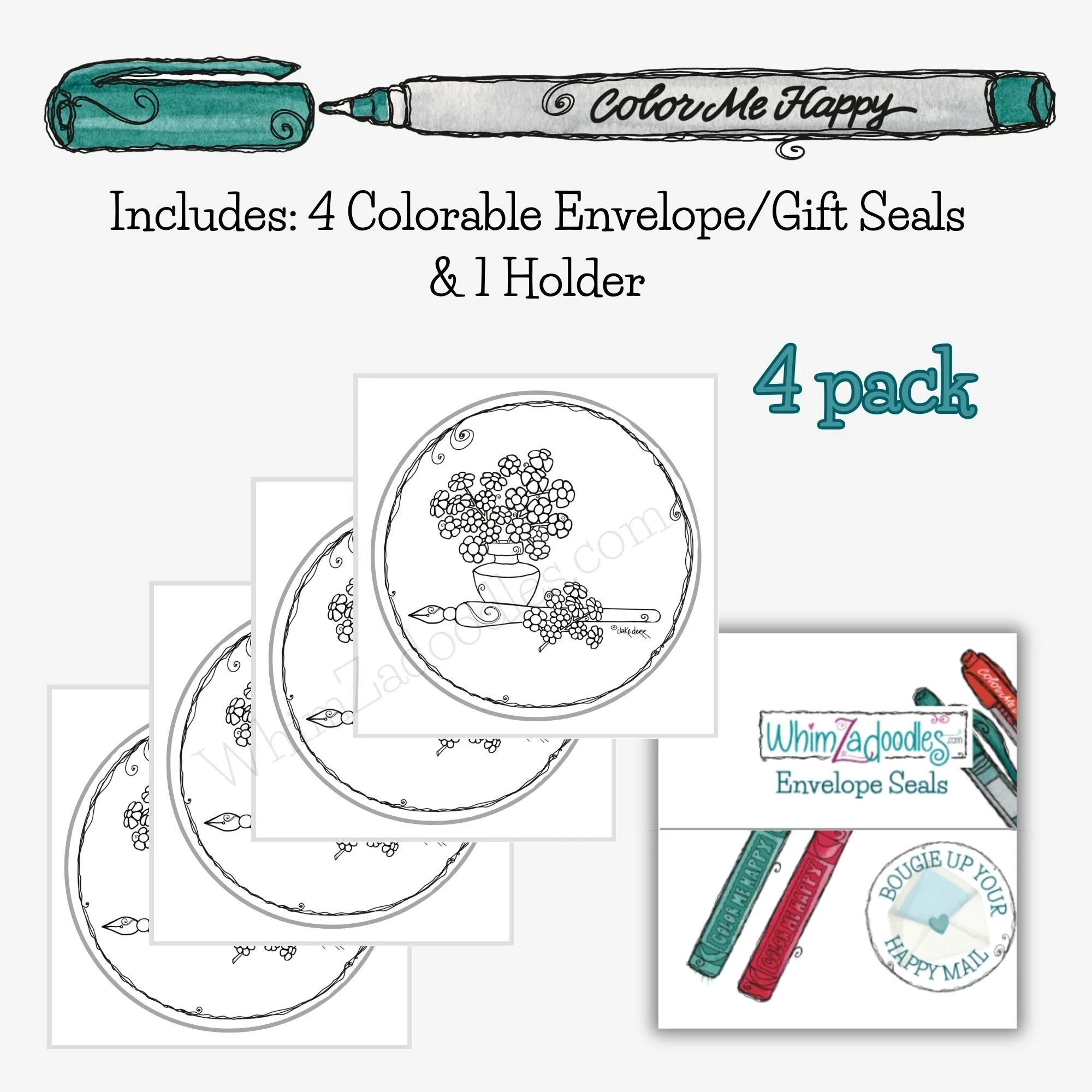 four envelope seals with backing holder card displayed neatly