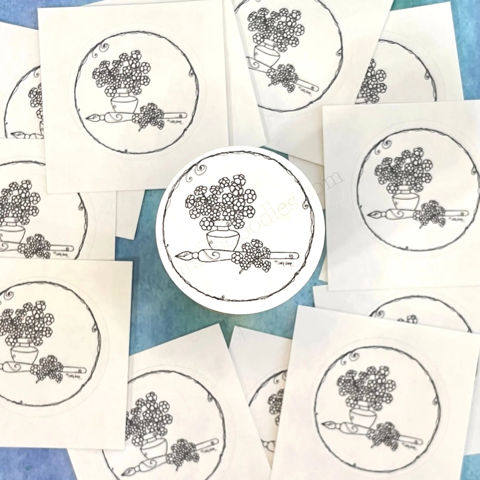 single floral seal in focus with additional seals softly blurred behind it