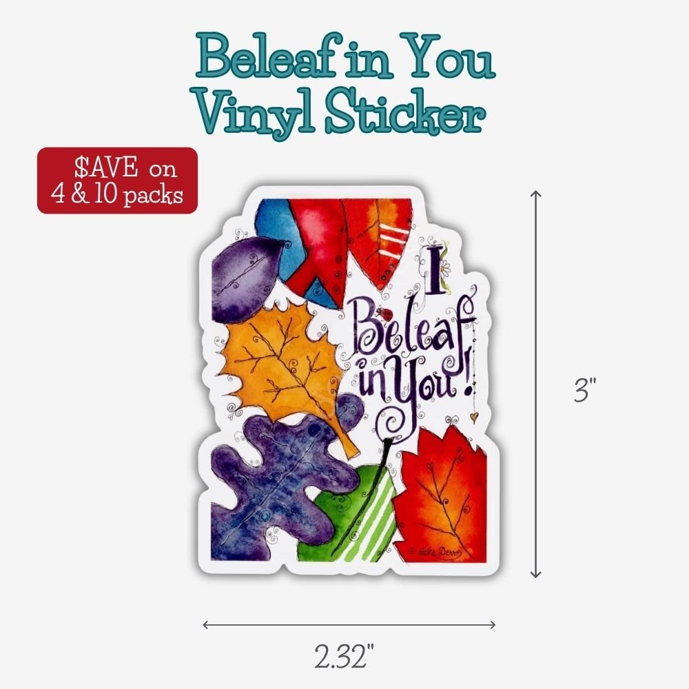 Three-inch waterproof vinyl sticker featuring the cheerful watercolor Beleaf in Yourself plant illustration, perfect for laptops, journals, water bottles, and planners.