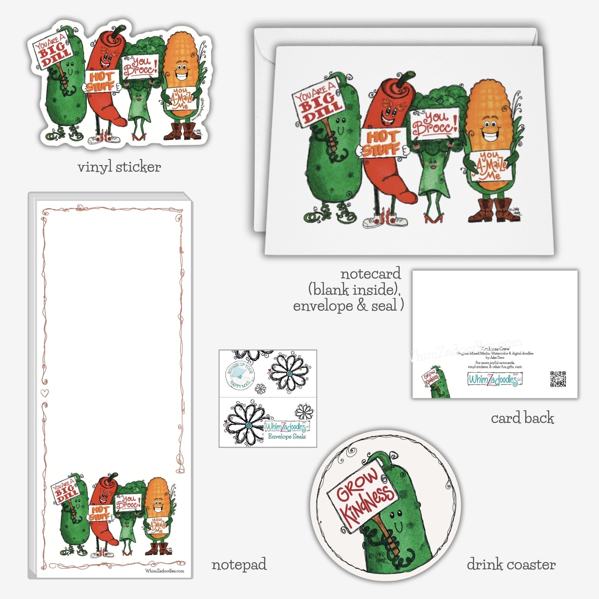 Cultivating Kindness Crew collection featuring stickers, notepads, cards, coasters, and envelope seals for encouragement and gifting