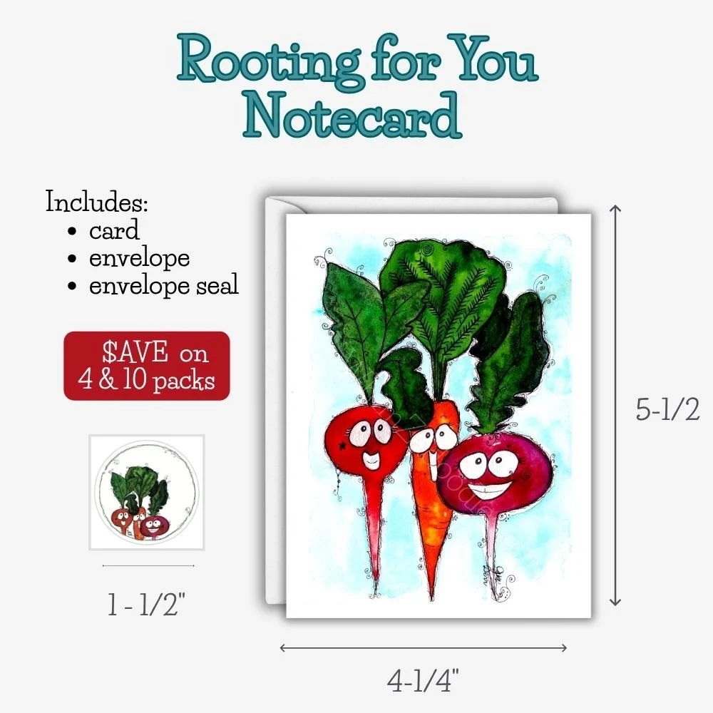 Watercolor Rooting for You vegetable friends greeting card that turns everyday encouragement into a heartfelt handwritten moment.