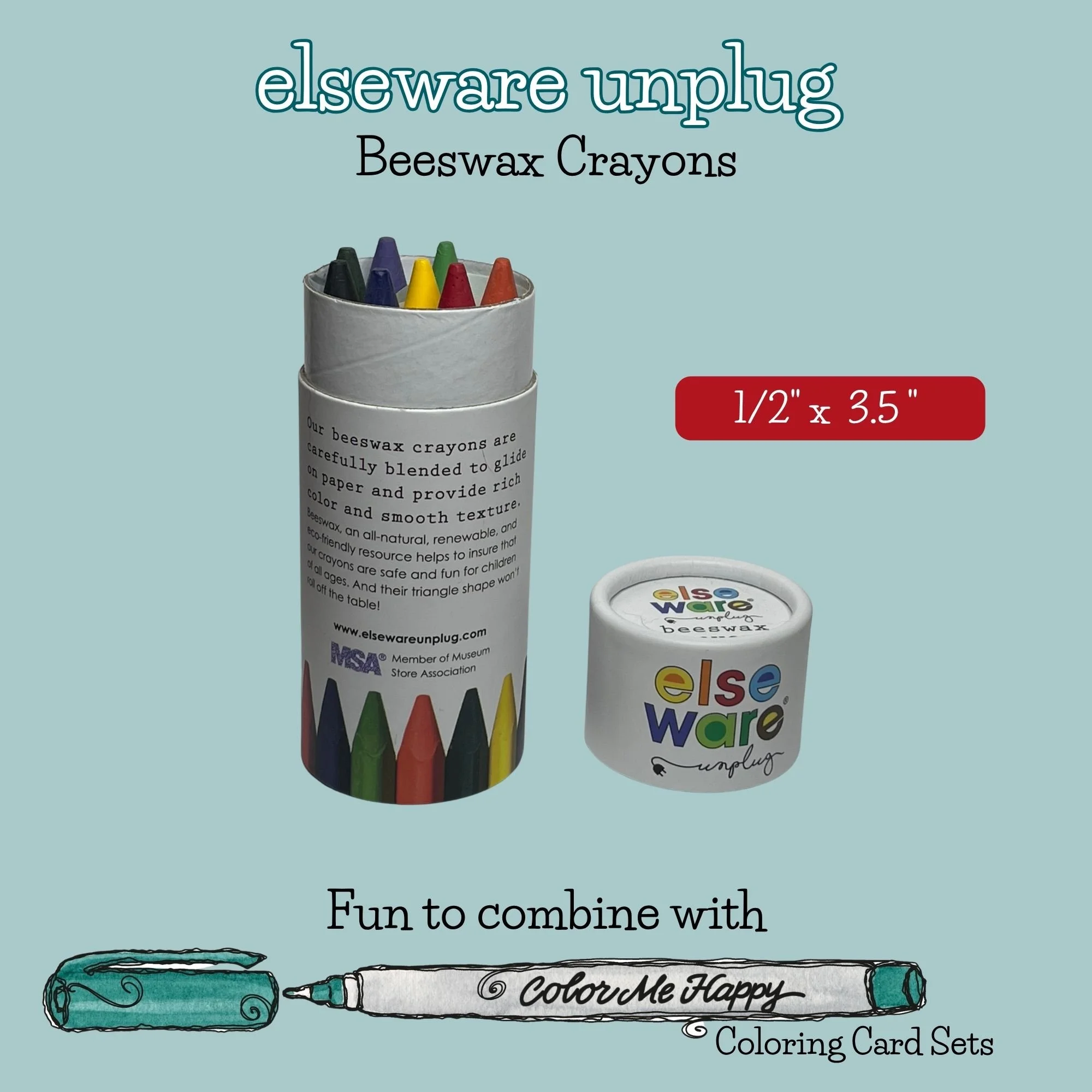 Natural beeswax crayons stored inside a reusable cardboard tube for travel and organization.