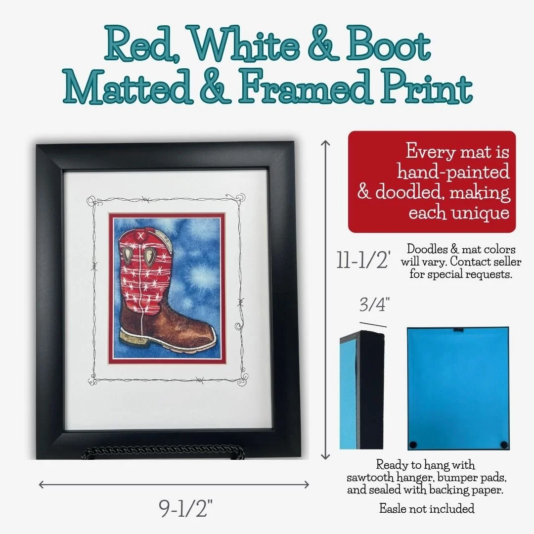 red-white-boot-framed-art-with-dimensions