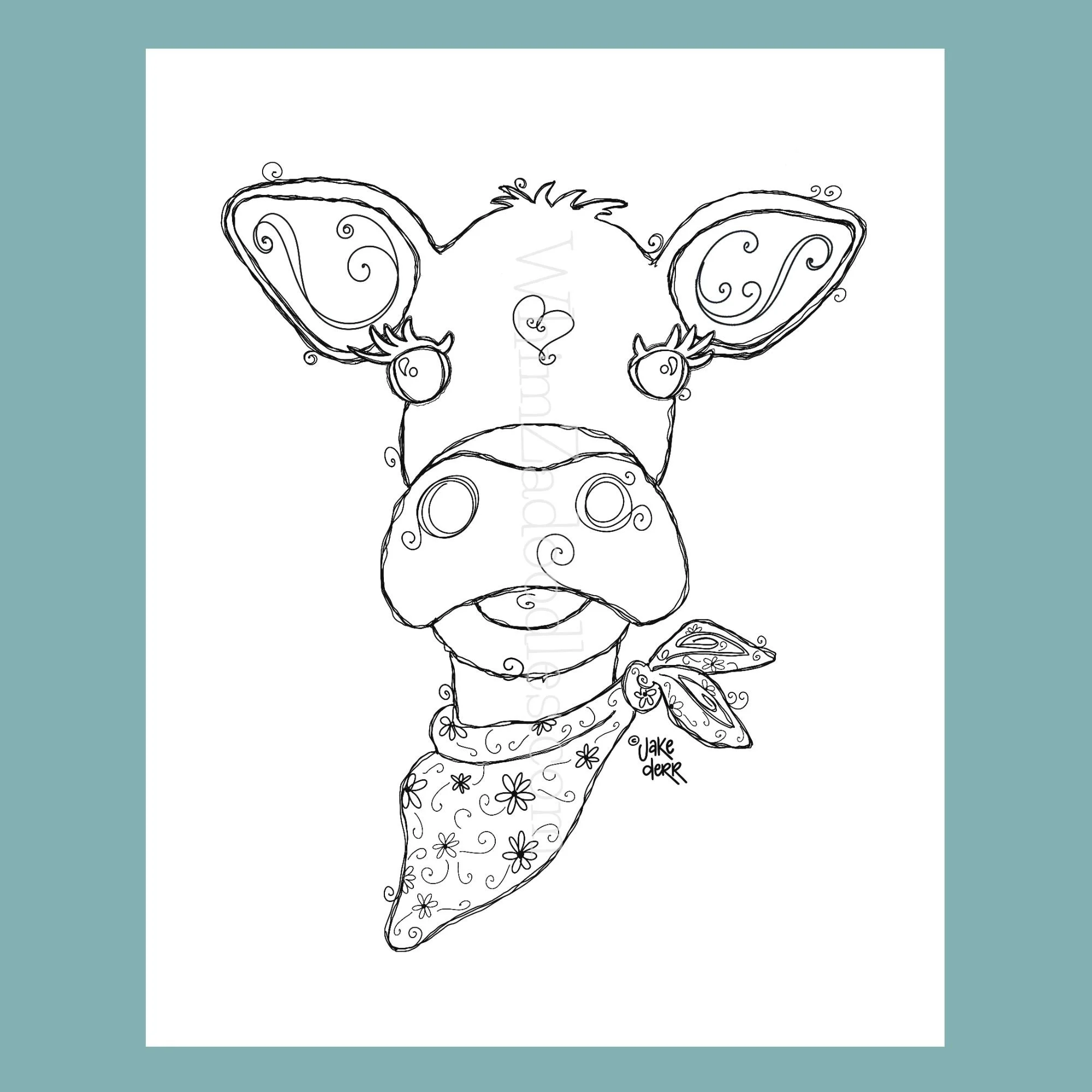 Color Me Happy MaiZie Moo coloring collection featuring a whimsical calf coloring card, matching envelope, and coordinating seal ready for creative coloring fun.