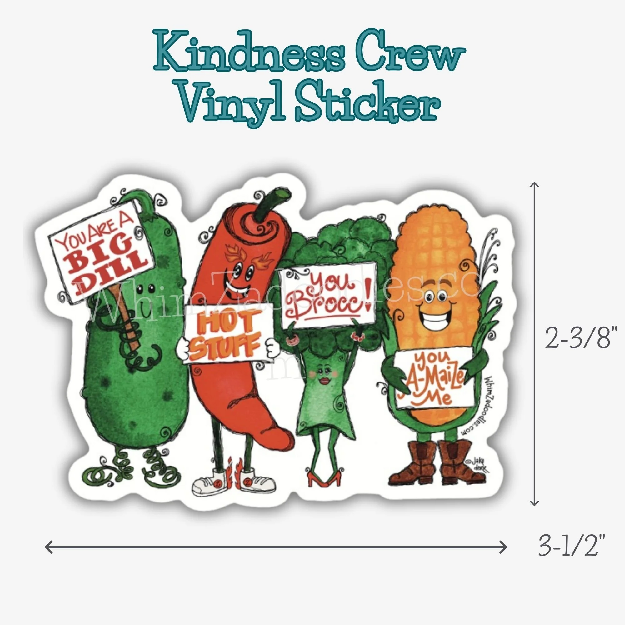 Cultivating Kindness Crew vinyl sticker with size details and cheerful encouragement design