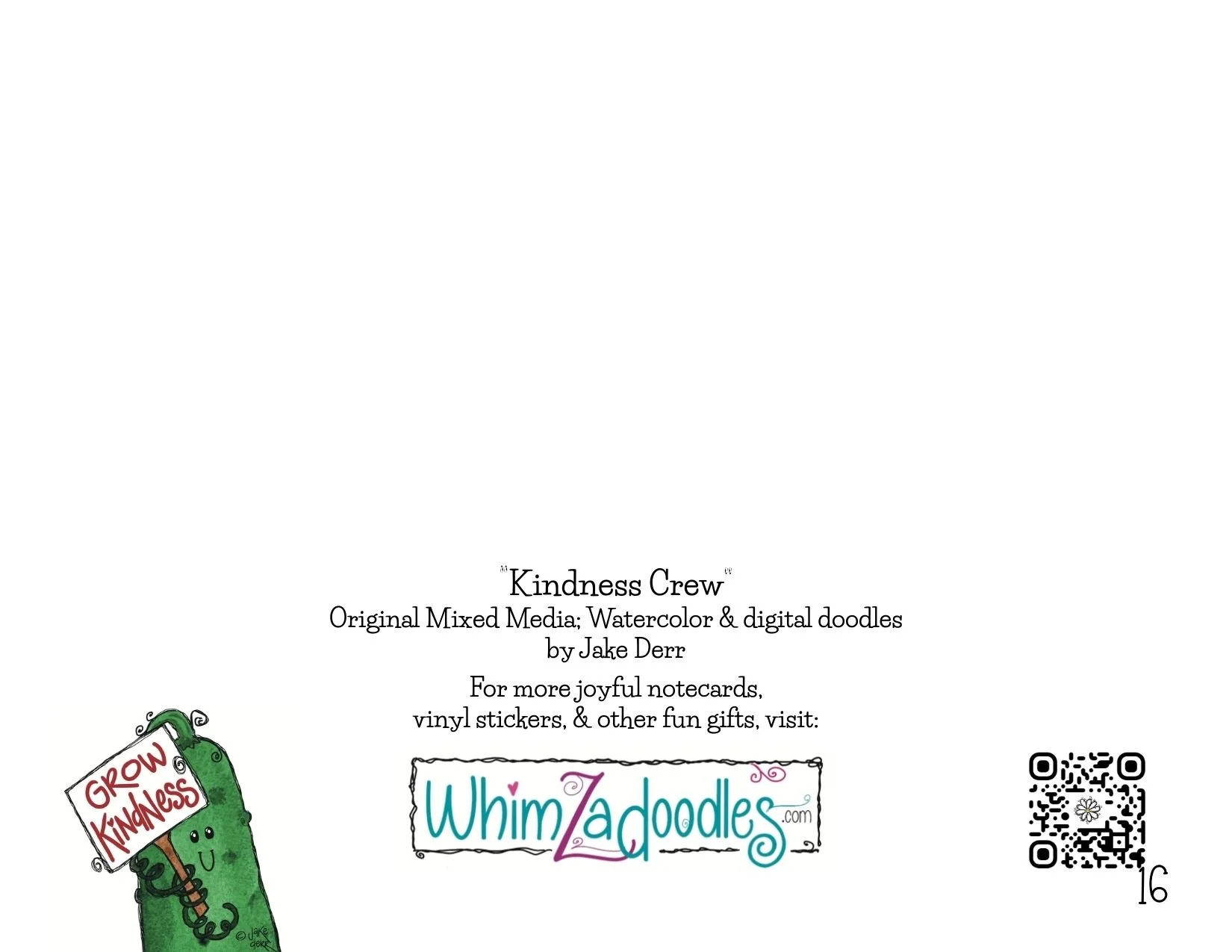 Back of Cultivating Kindness Crew notecard featuring Grow Kindness cucumber illustration with additional encouraging message