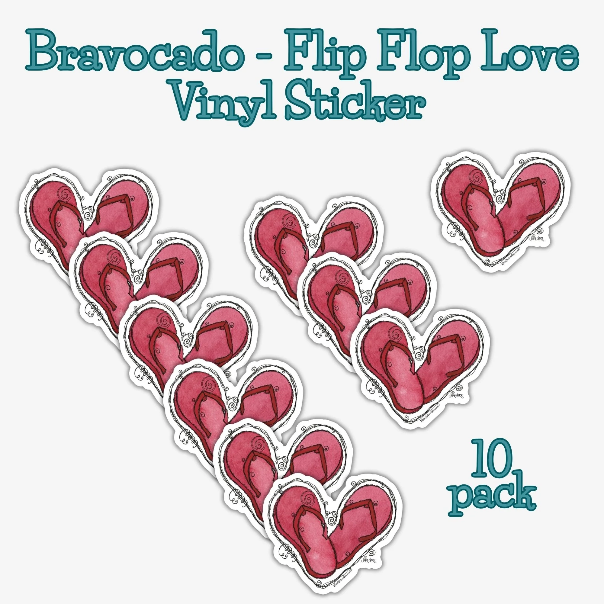 Ten playful flip-flop heart themed design arranged together in a bundle for gifts