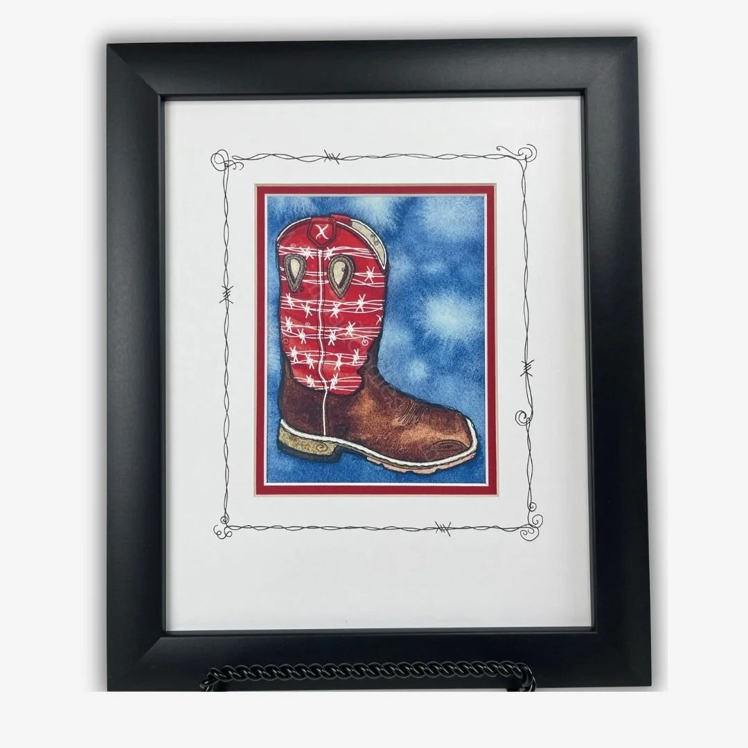 RED, WHITE & BOOT - Matted + Framed Art Print