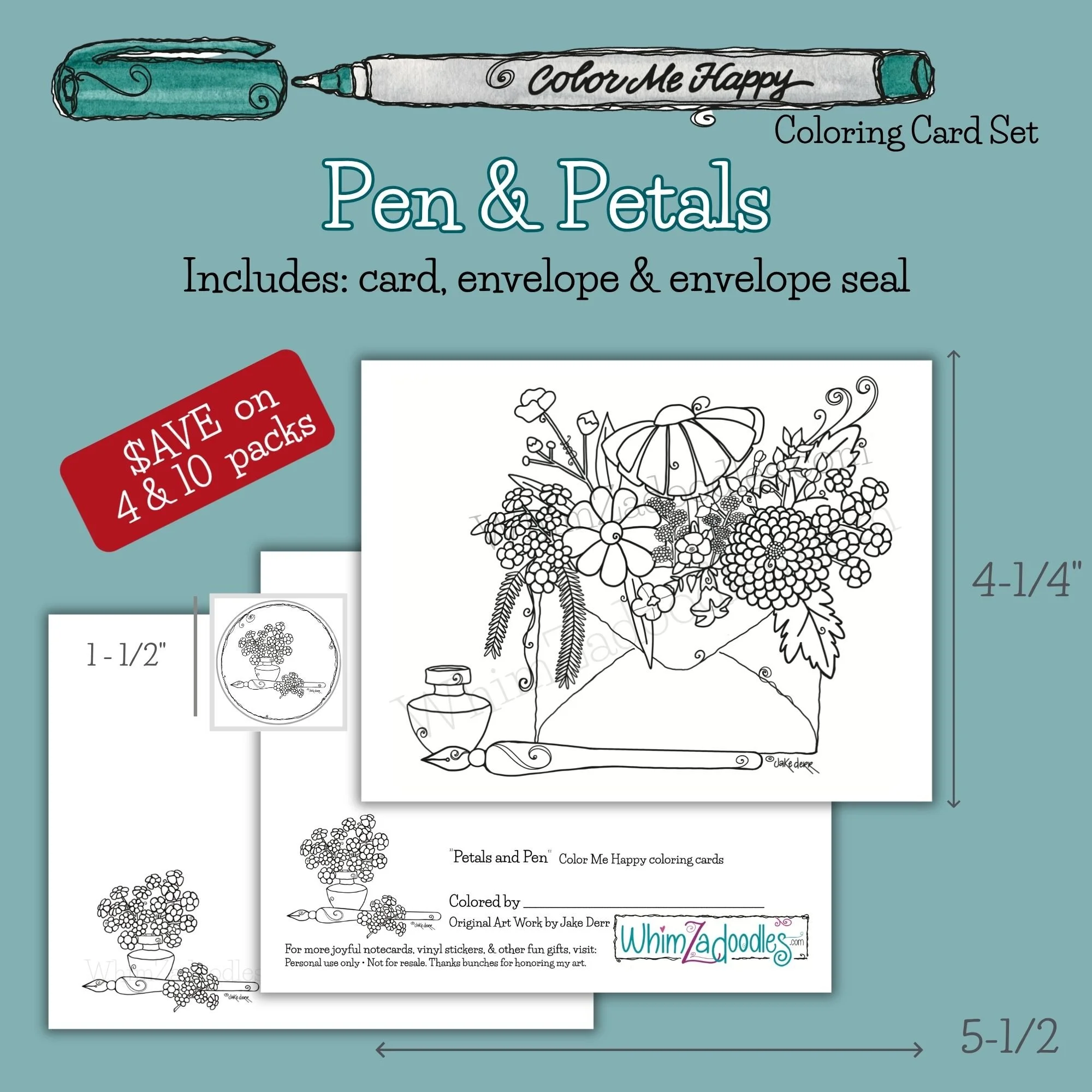 PEN AND PETALS Color Me Happy coloring card set