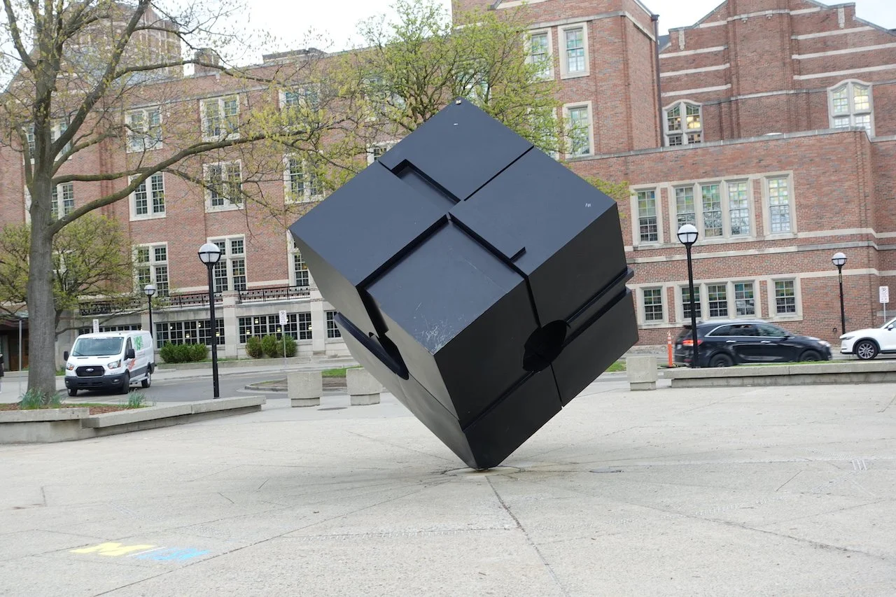 spinning cube on university of Michigan ann arbor campus
