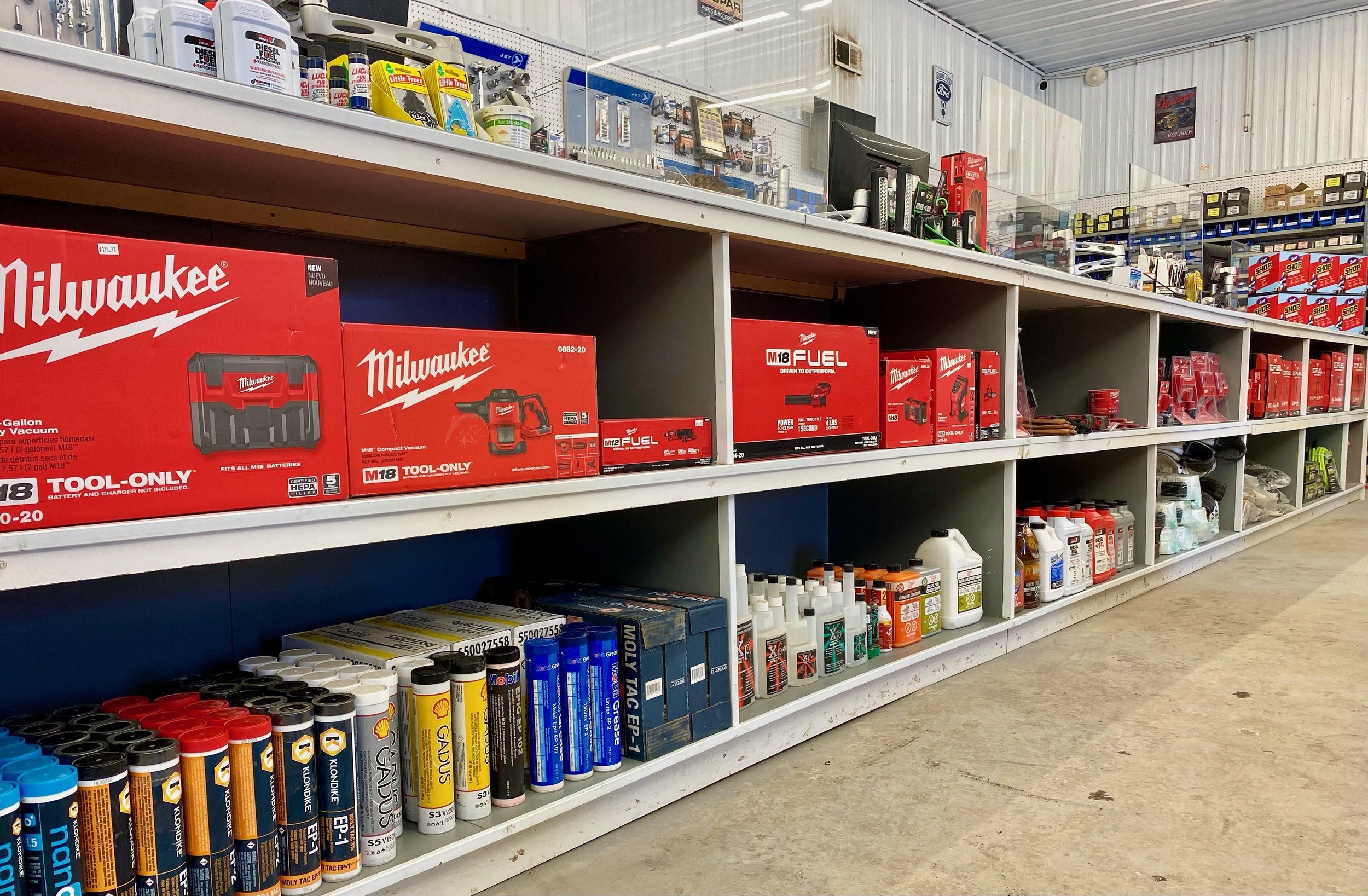 The other half of our front counter, with more Milwaukee.