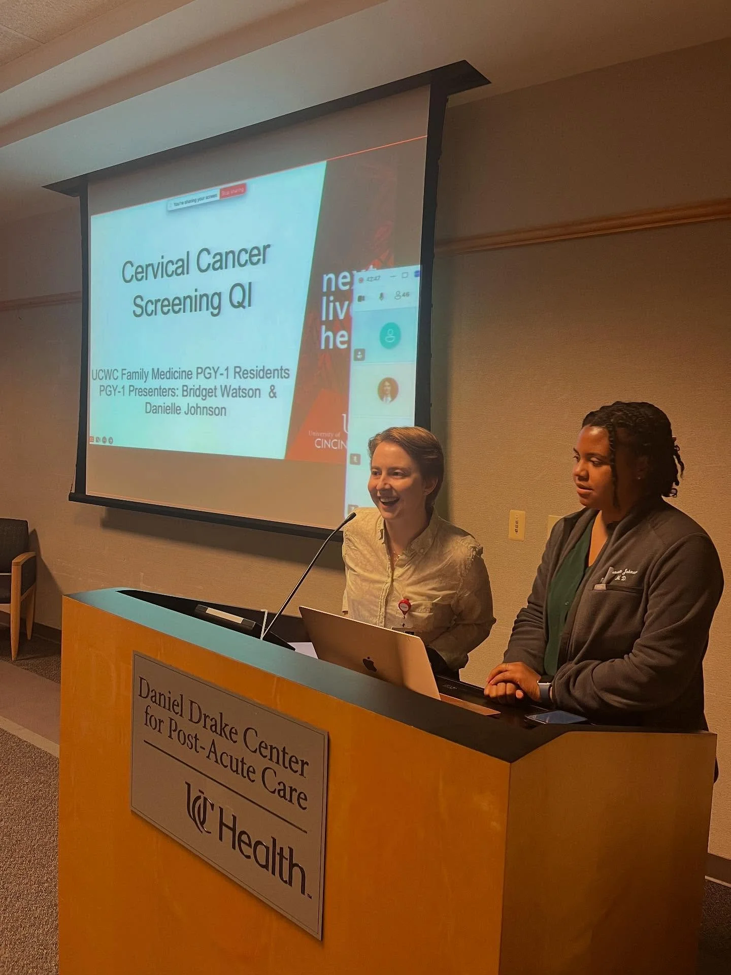 Our awesome residents presenting at the Department of Family Medicine Grand Rounds this past spring! This was a time to showcase their class research projects: improving cervical cancer screening rates and improving hospital discharge follow ups. Gre