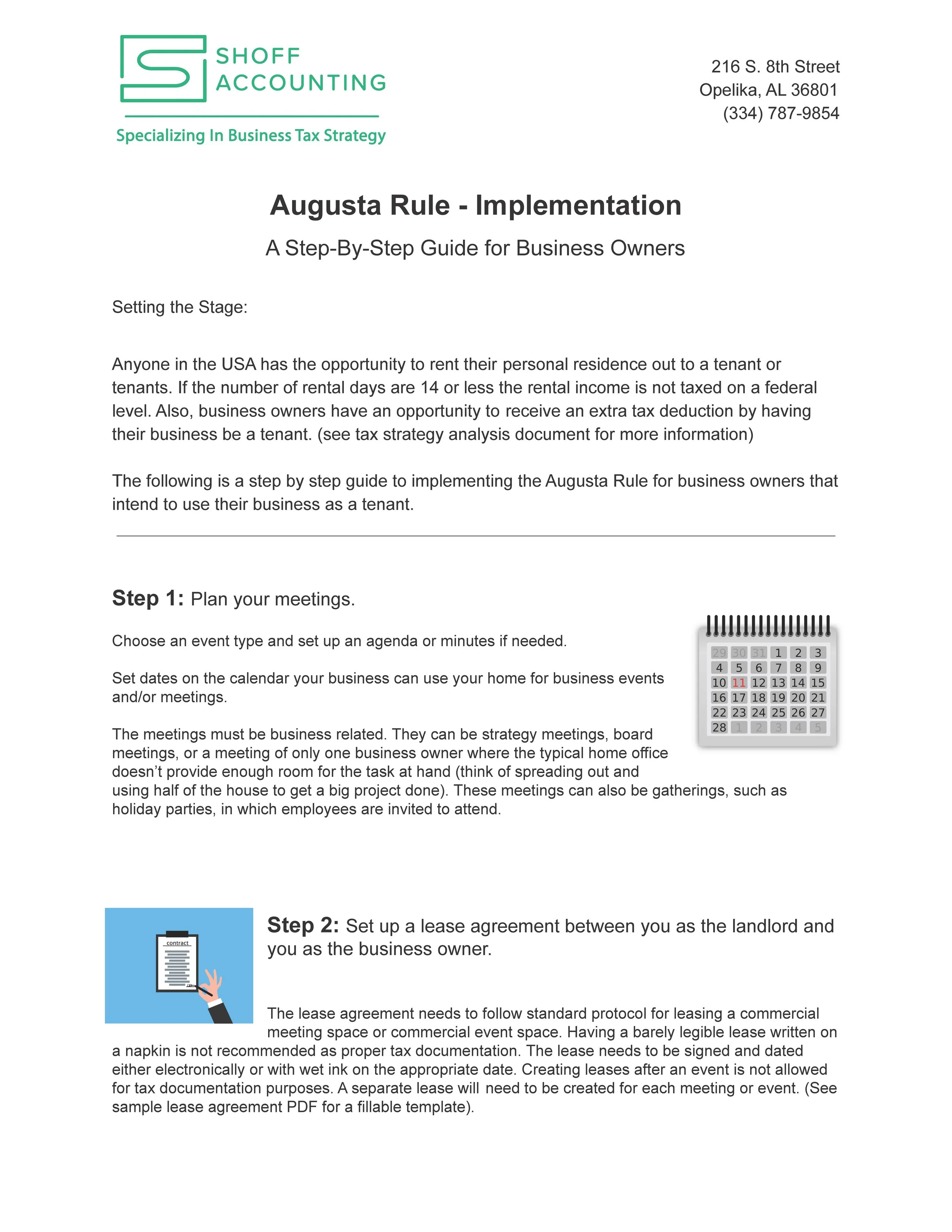 Augusta Rule StepByStep — Accounting For Business Owners Shoff