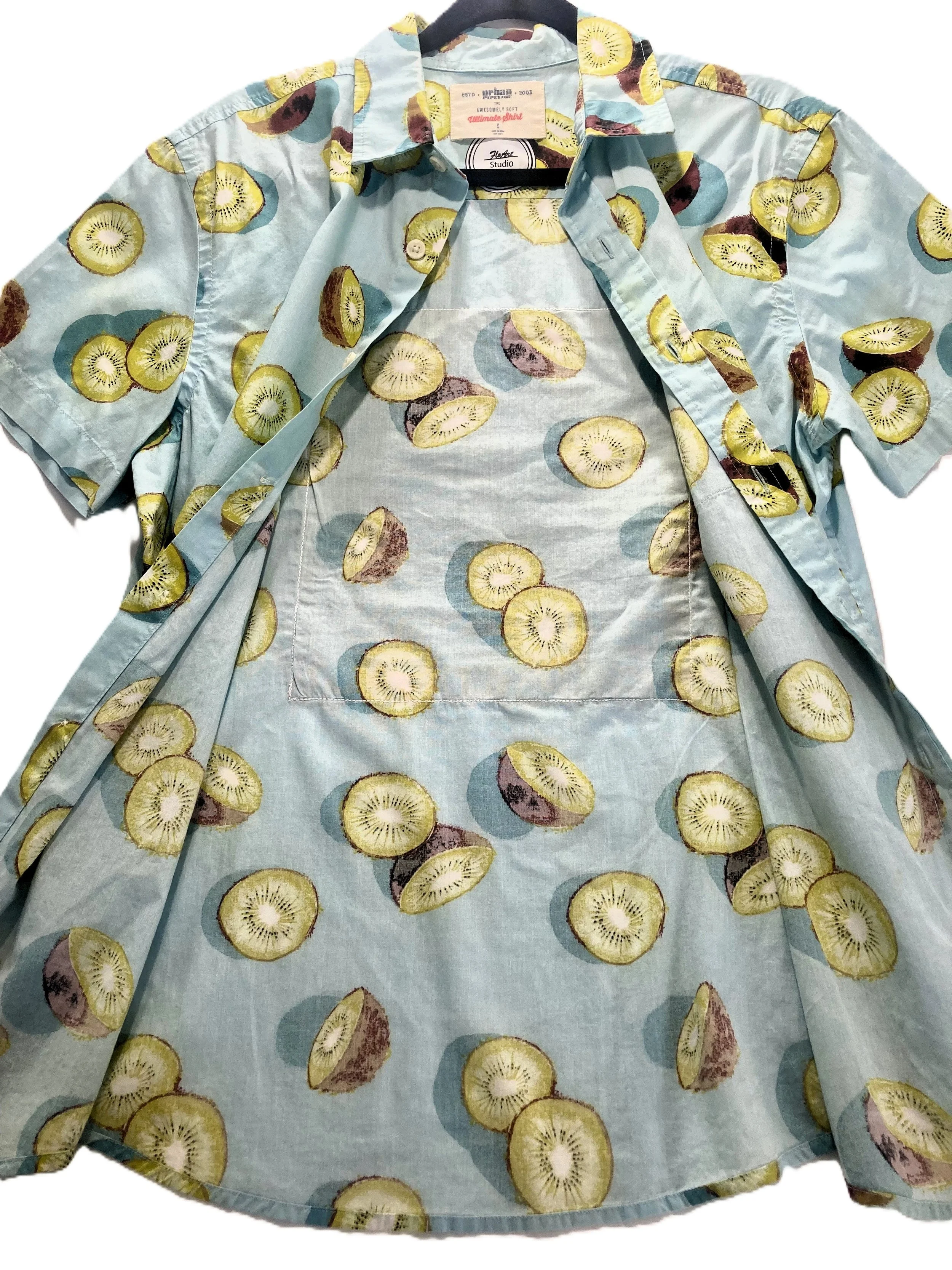 Upcycled Reworked Button Short Sleeve Kiwi Shirt Chillin Cute Cappybara Custom Artwork Interior View.jpeg