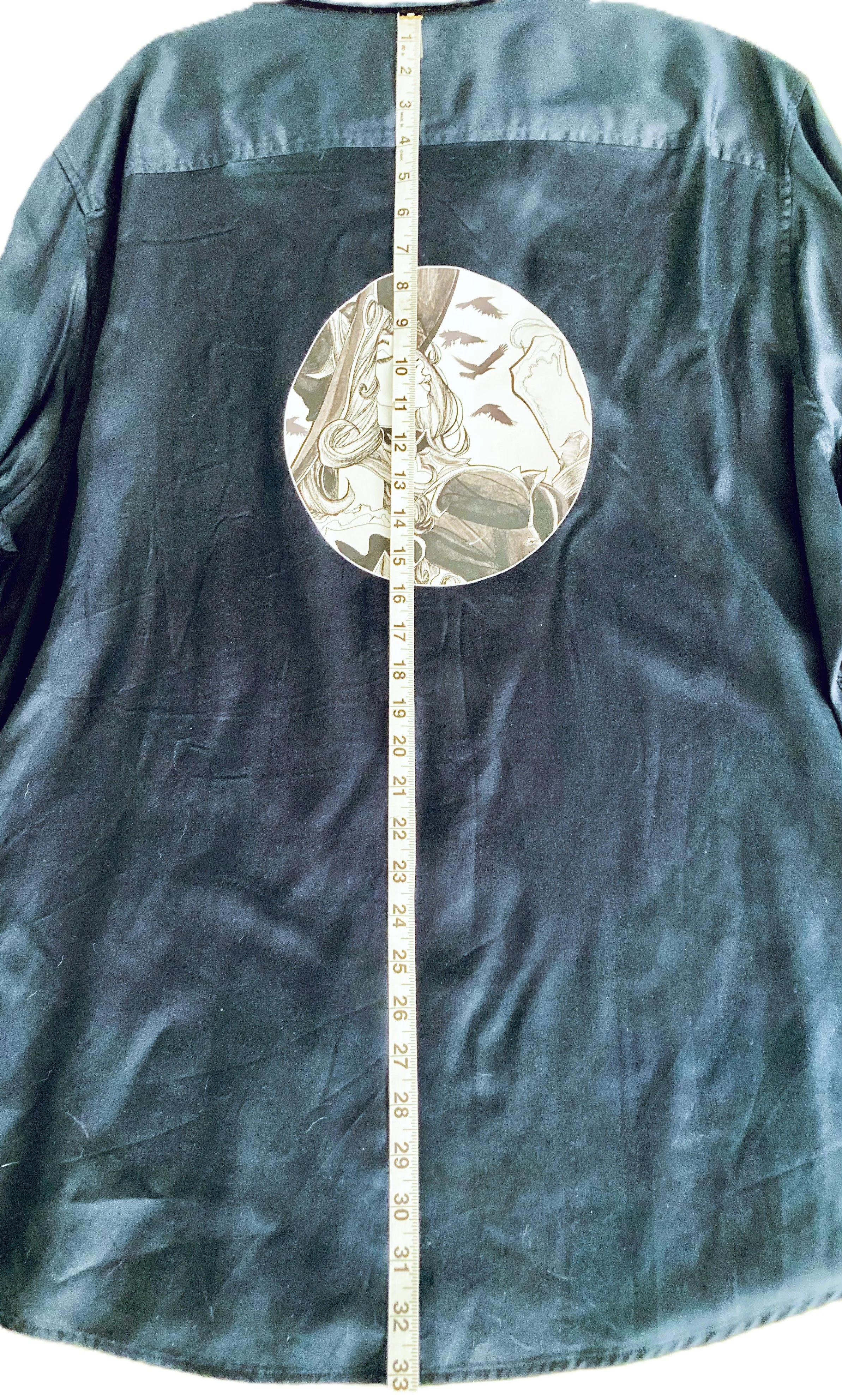 Reworked Upcycled Dark Blue Long Sleeve Black Piping Trim Fan Art LoL Pirate Witch Demension Neck to Base.jpeg