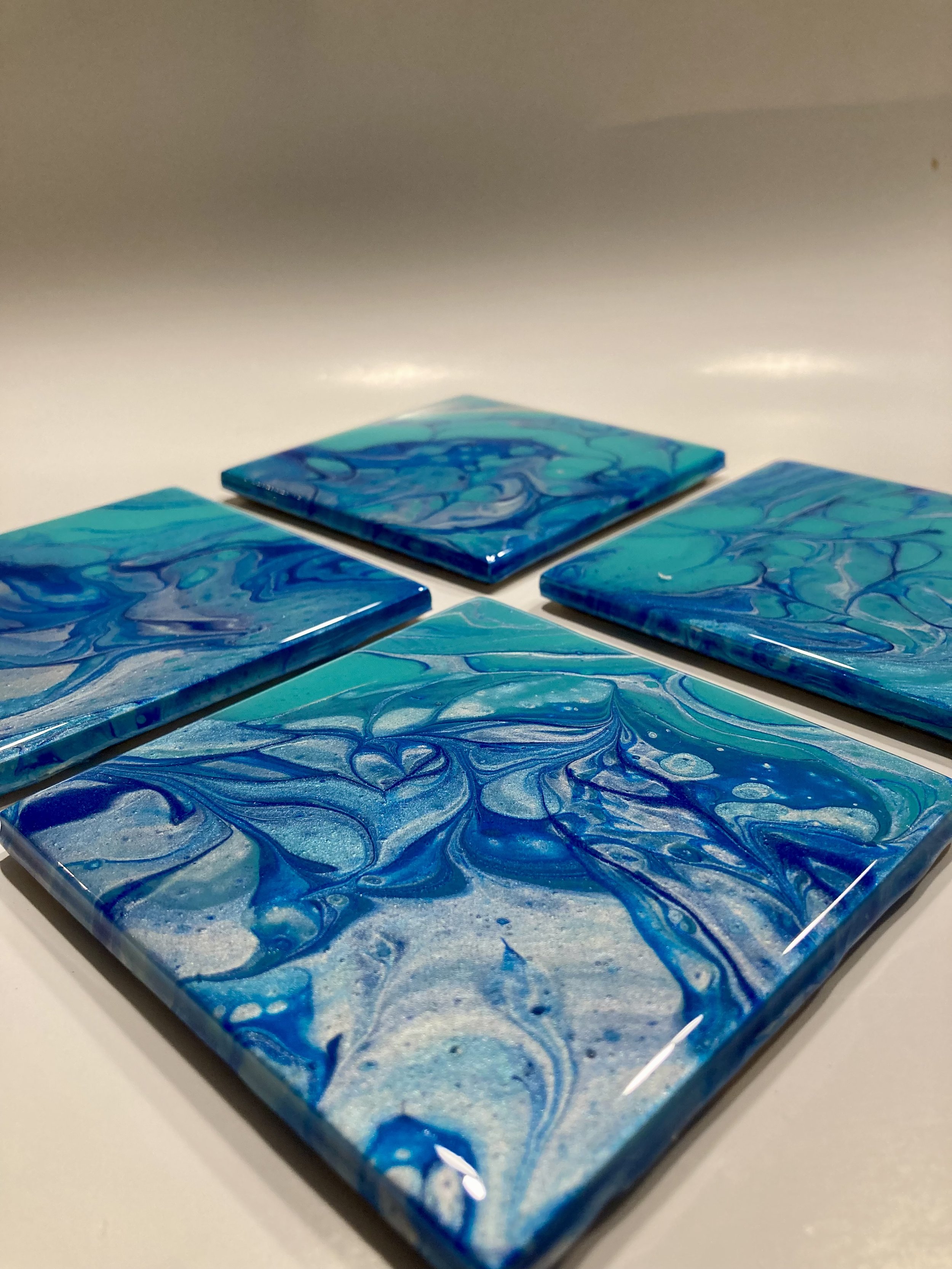 Aqua Green and Blues 4 Piece Coaster Set