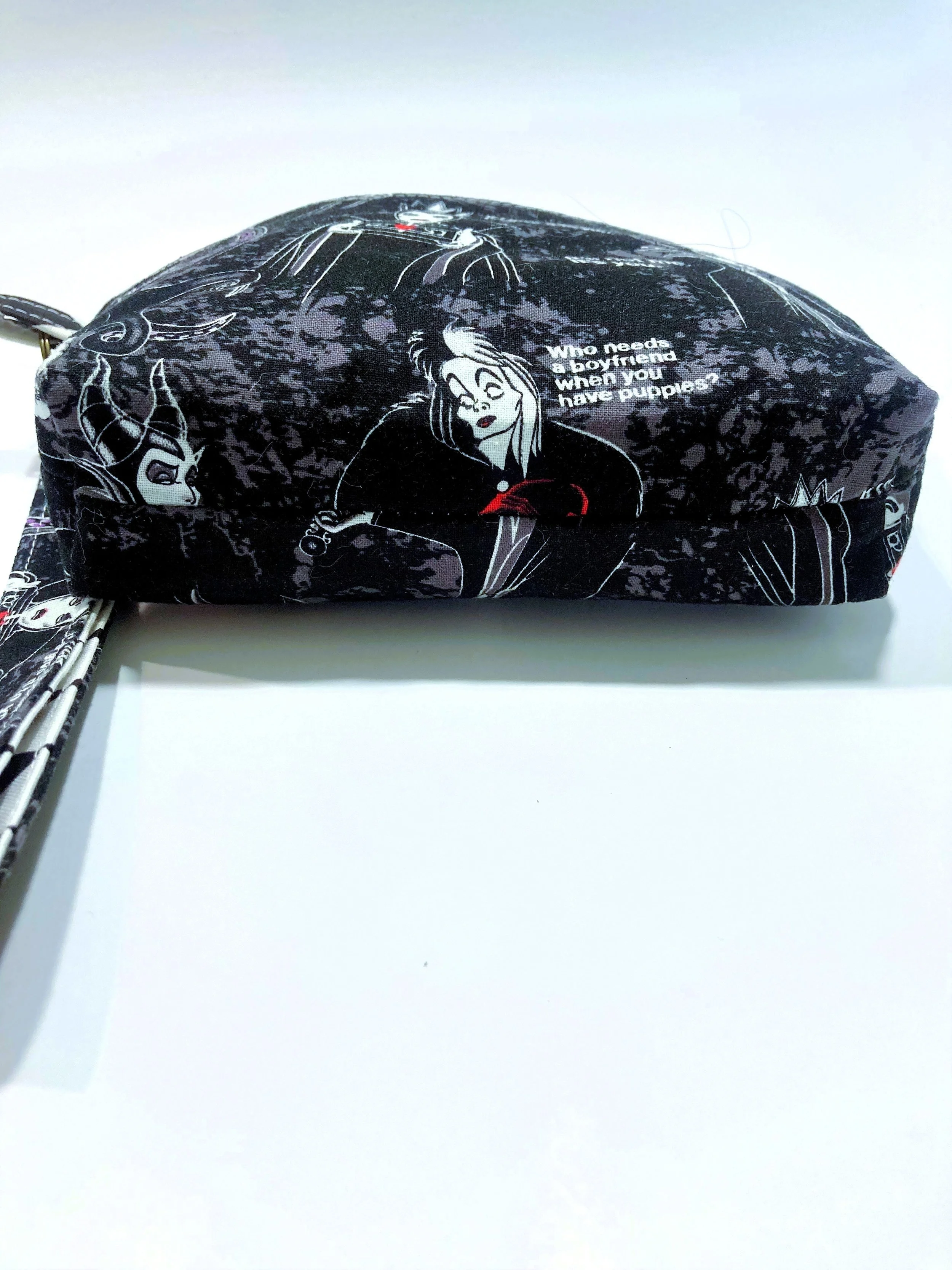 Villains Inspired Zip Wristlet Dark Fantasy Queen and Witch Cosmetic Bag Red Bottom View.jpeg