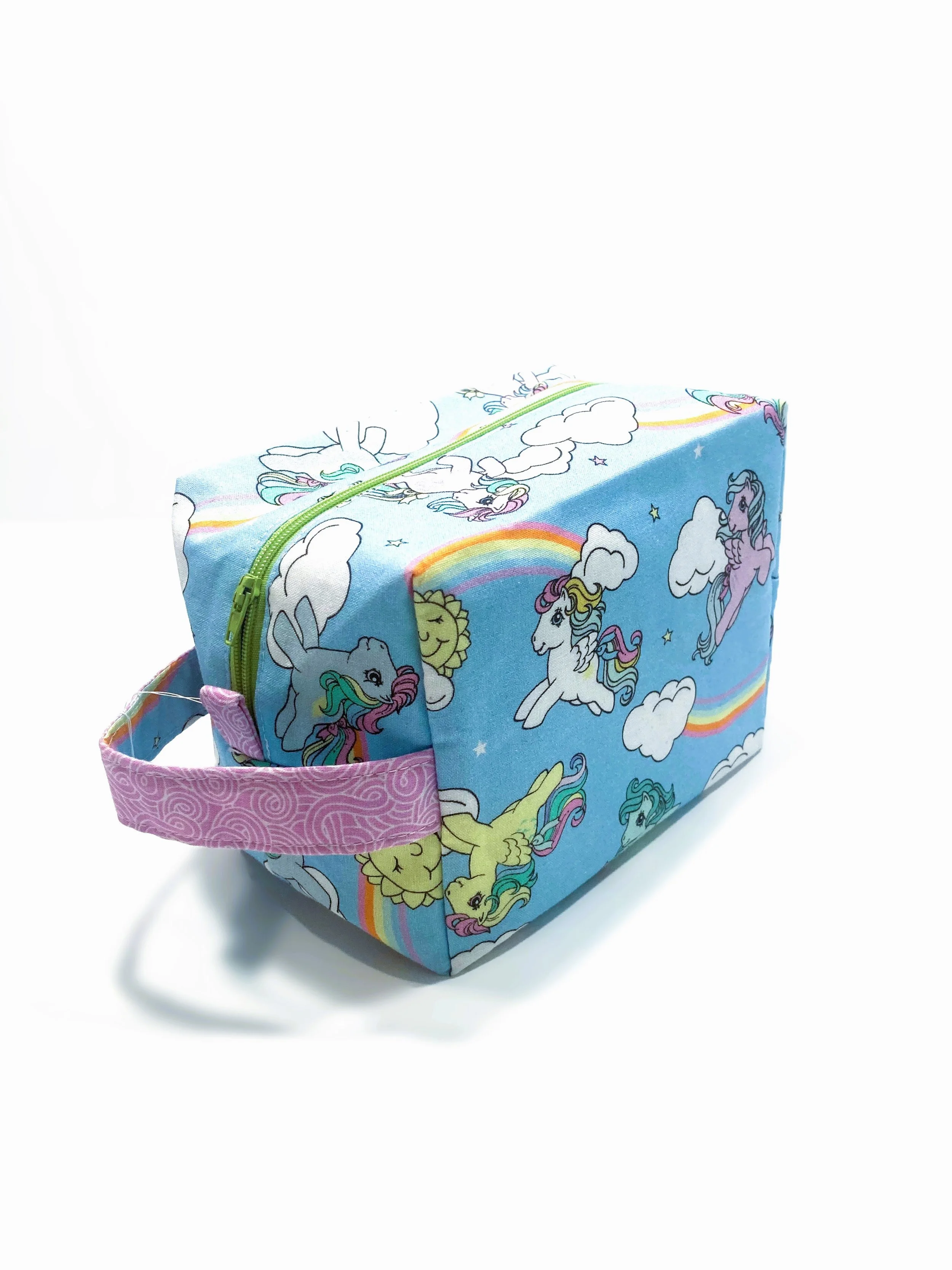 Retro 80s Cartoon Ponies Travel Cosmetic Bag with Handle Side View A.jpeg