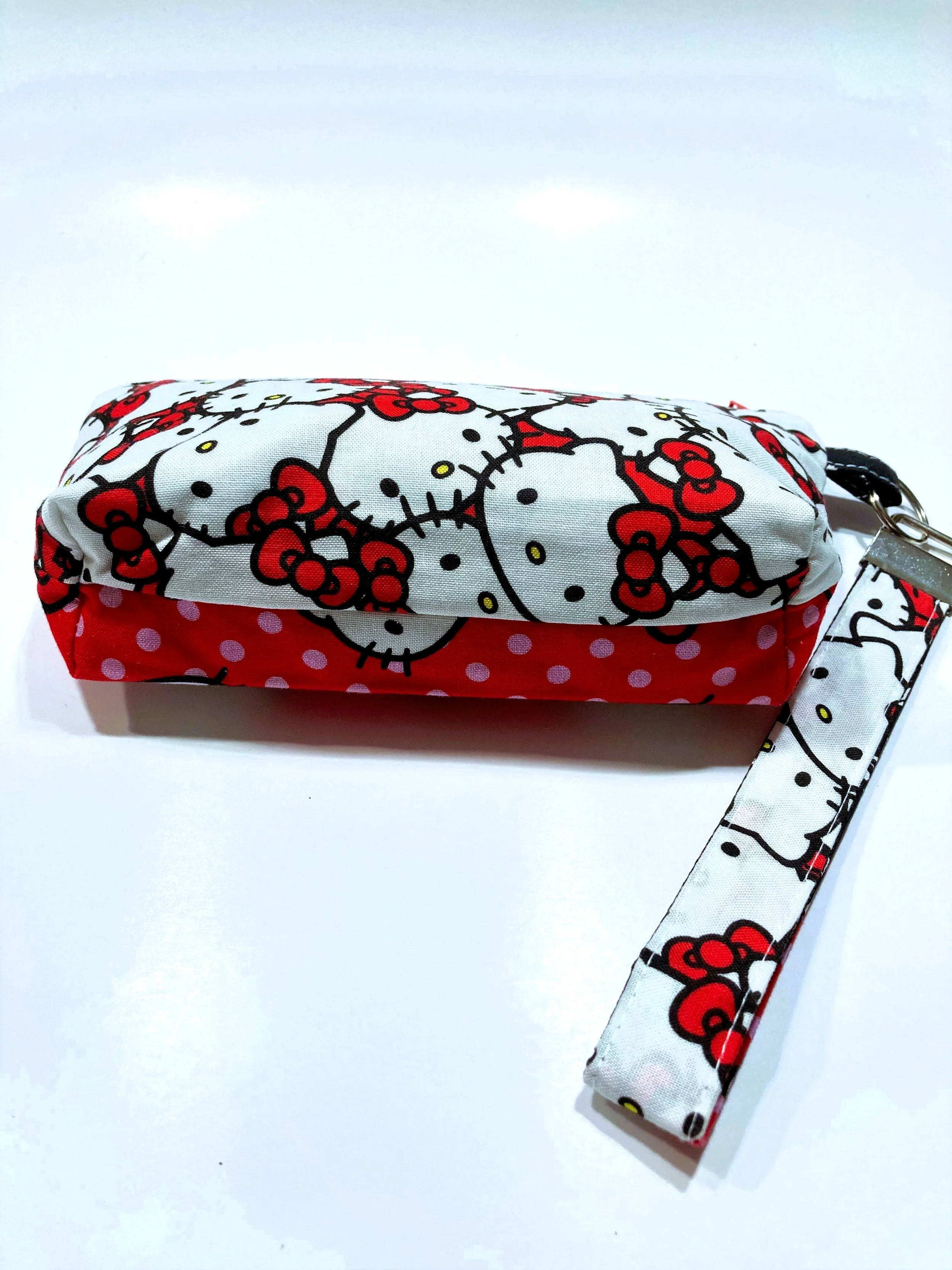 Classic Retro Kawaii Cat Zip Wristlet Vintage Cartoon Illustration Cosmetic Bag Red Background Bottom View 1.jpeg