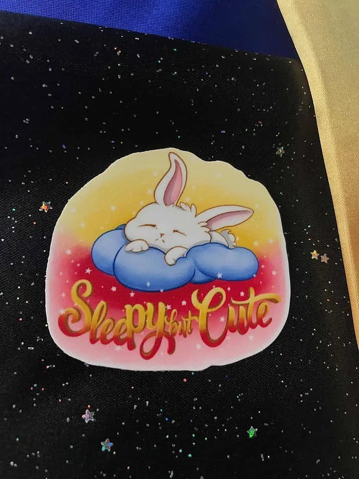 Sleepy Bunny on Cloud Vinyl Sticker | "Sleepy but Cute" Decal