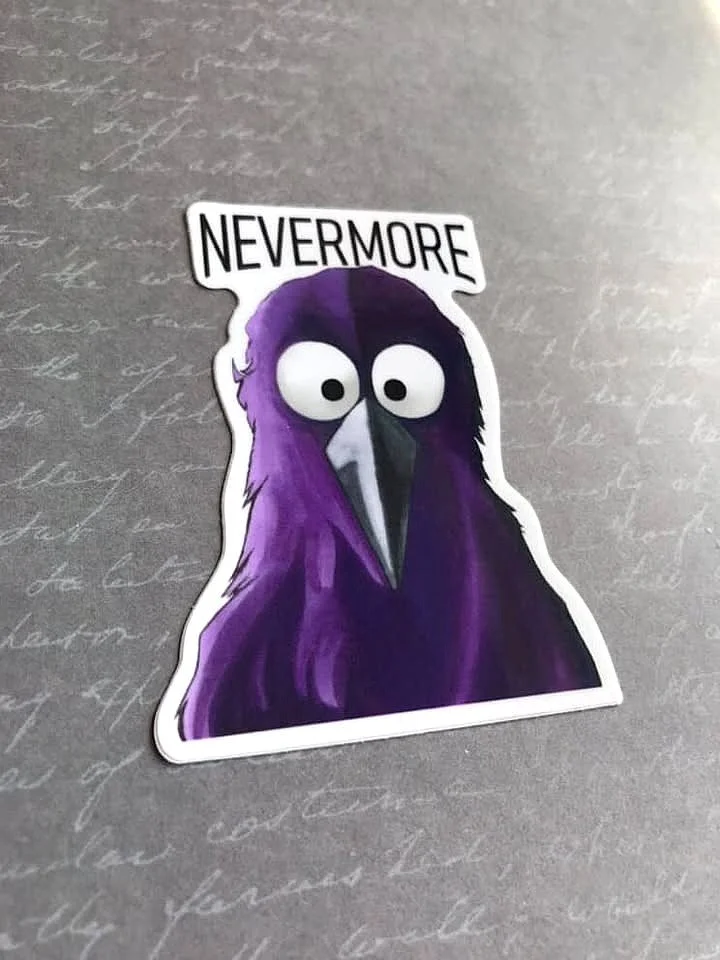 Edgar Allan Poe Caffeinated Raven Vinyl Sticker | Coffee Literary Decal Sticker