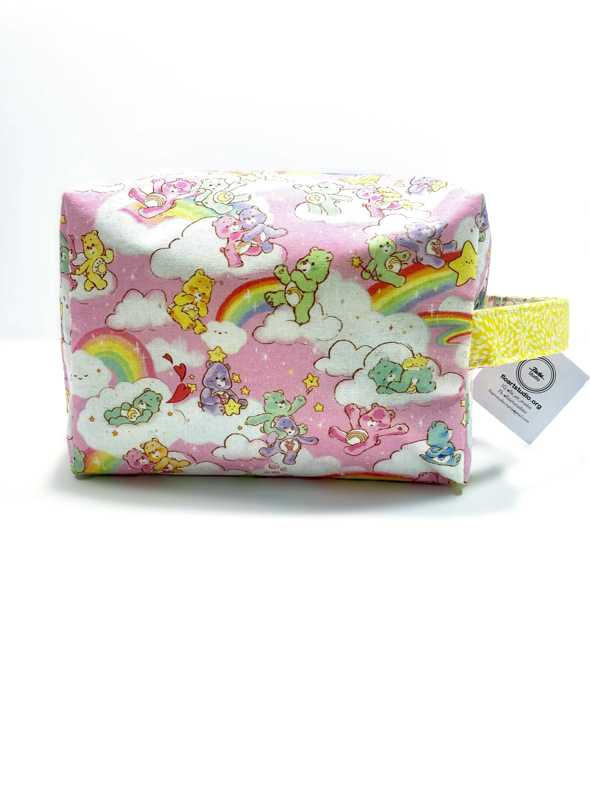 Retro 80s Cartoon Bears Travel Cosmetic Bag with Handle Back View A.jpeg