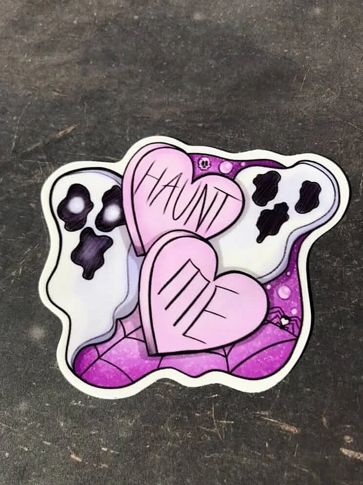 Ghosts Heart Candy Vinyl Sticker - "Haunt Me" Spooky Decal