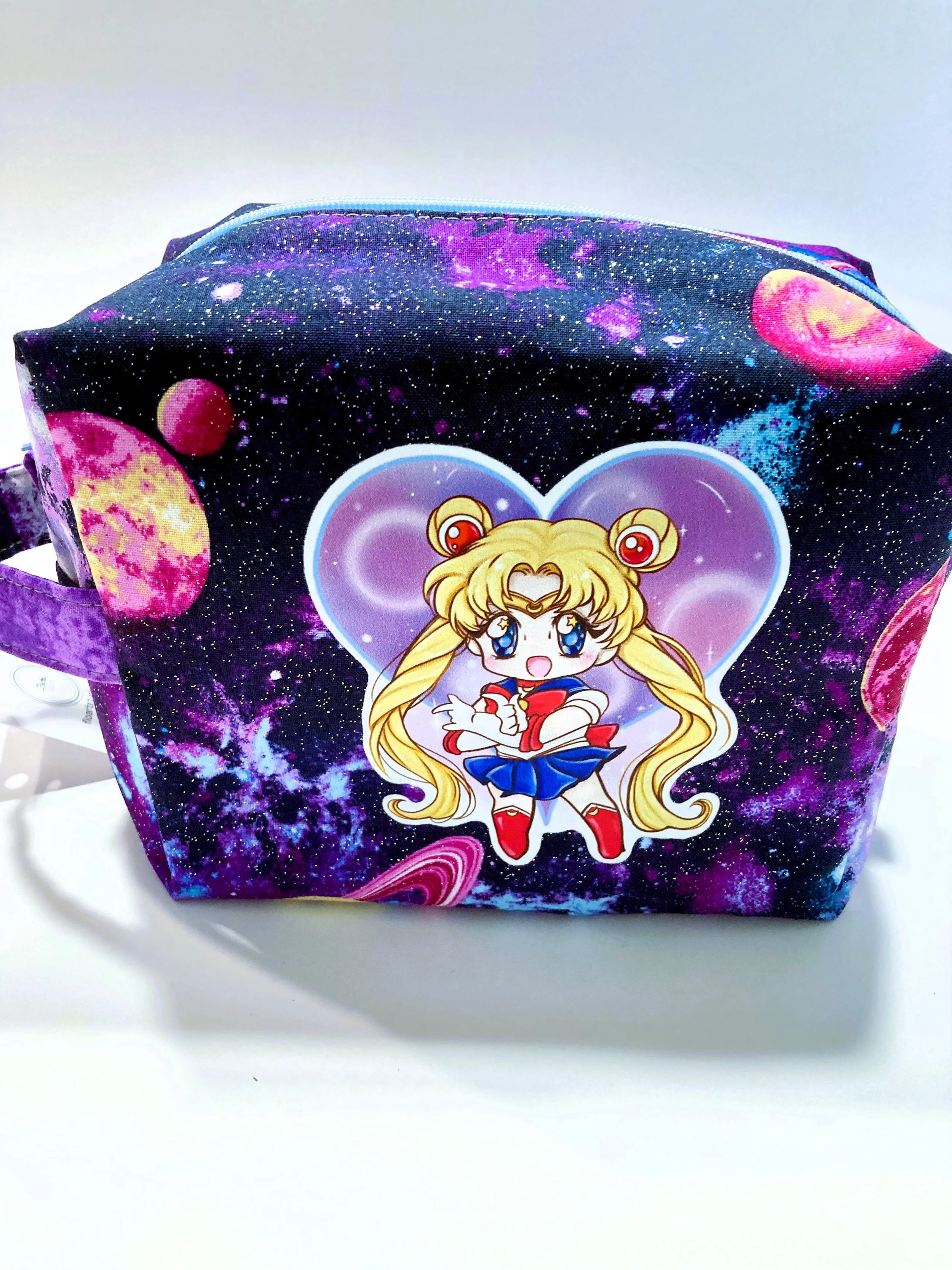 Magical Girl Cosmic Travel Cosmetic Bag Glittery Outer Space Anime Fan Art Makeup Case and Toiletry Organizer Front View.jpeg