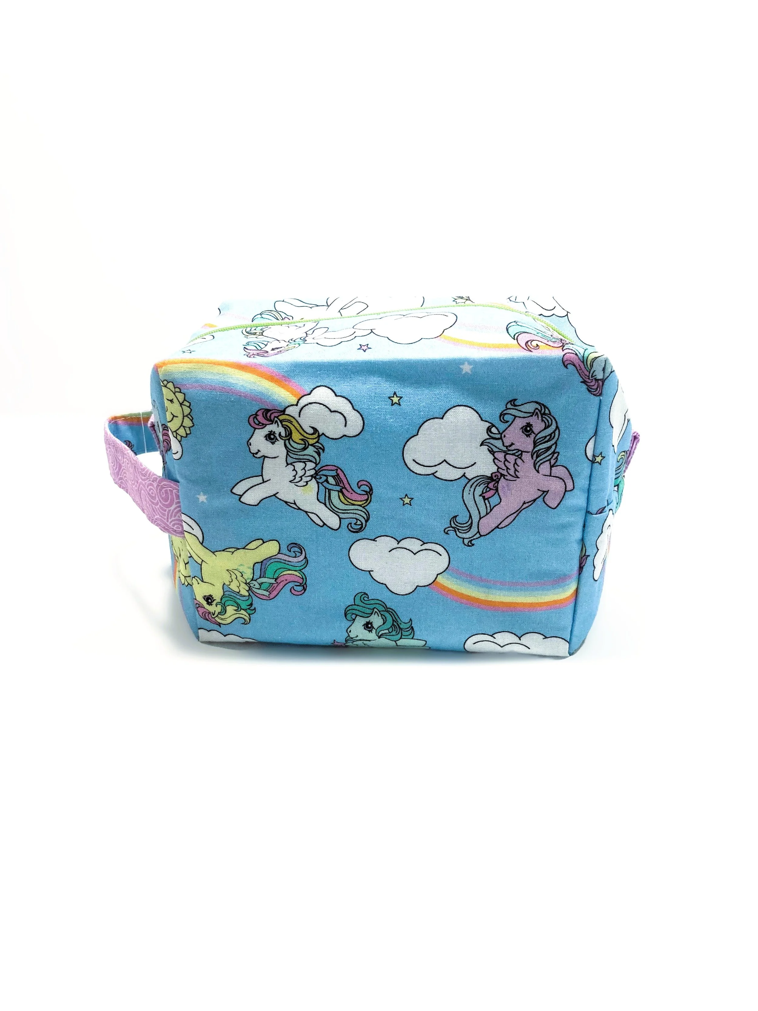 Retro 80s Cartoon Ponies Travel Cosmetic Bag with Handle Front View.jpeg
