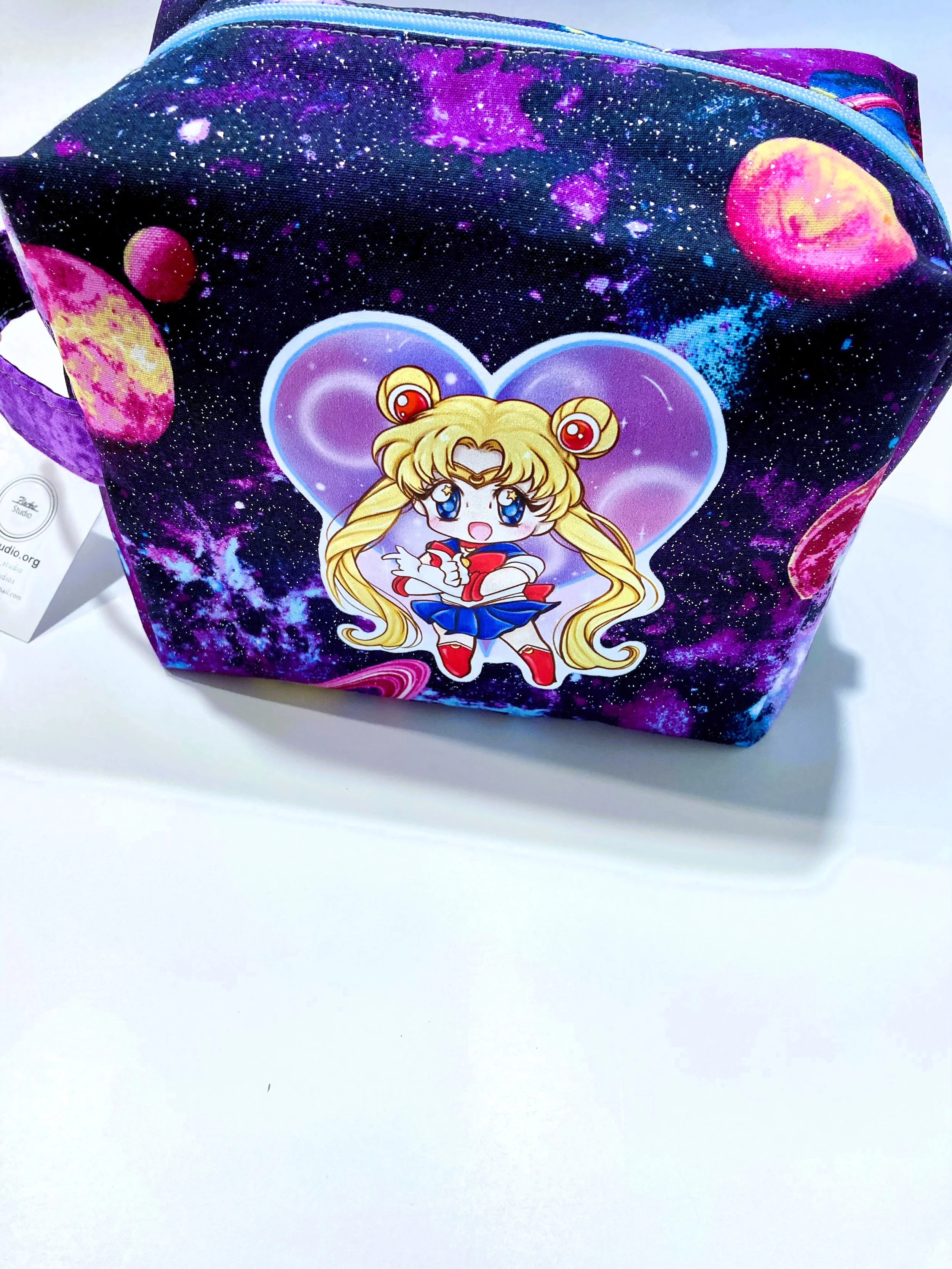 Magical Girl Cosmic Travel Cosmetic Bag Glittery Outer Space Anime Fan Art Makeup Case and Toiletry Organizer Front View A.jpeg