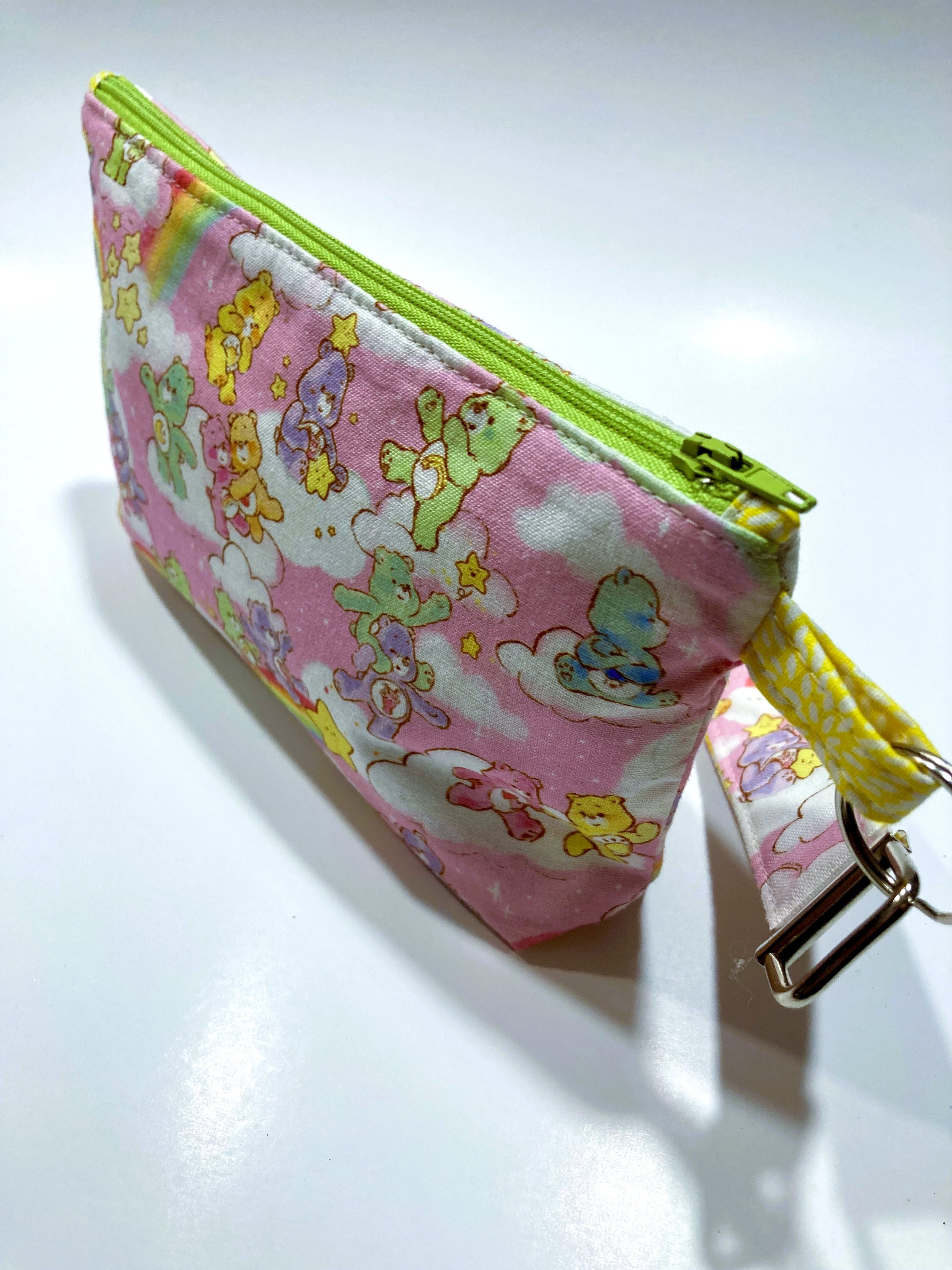 Retro 80s Throwback Zip Wristlet Vintage Cartoon Bears Cosmetic Bag Back View.jpeg
